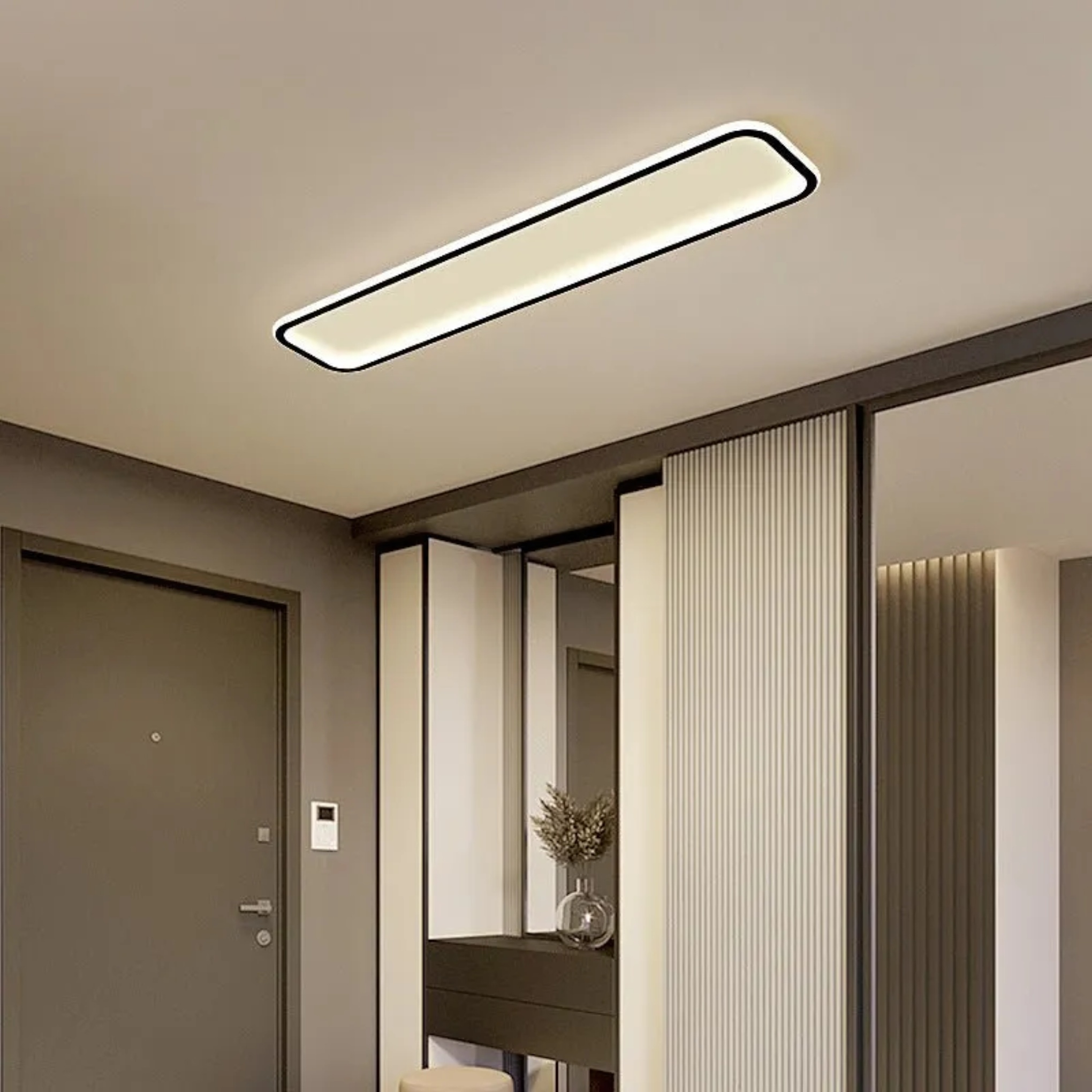 Black modern rectangular simple flush mount lighting — 20" L x 8" W / Cool White (6000K)