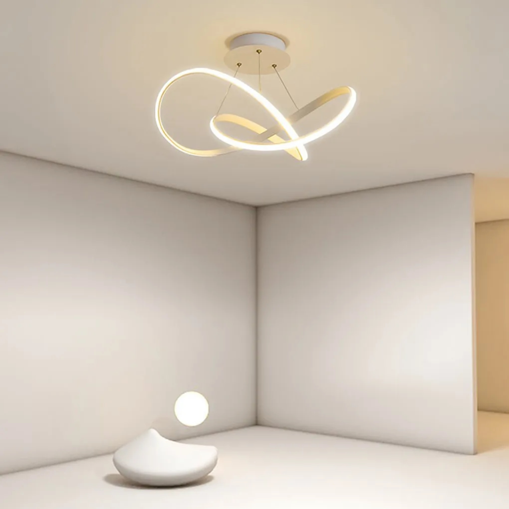 Lighom modern ribbon black semi-flush mount light — Cool White (6000K) / White
