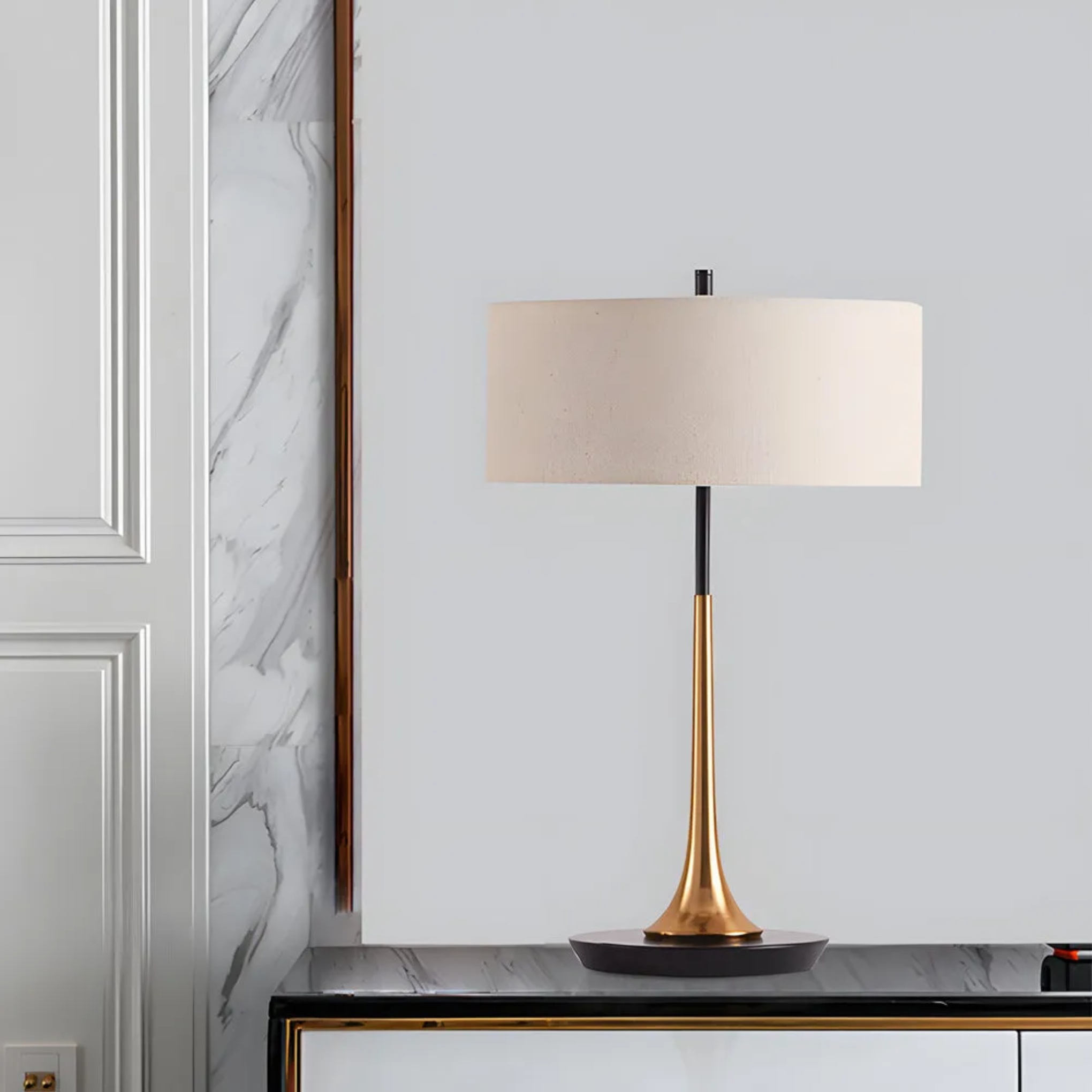 Black leather espresso table lamps