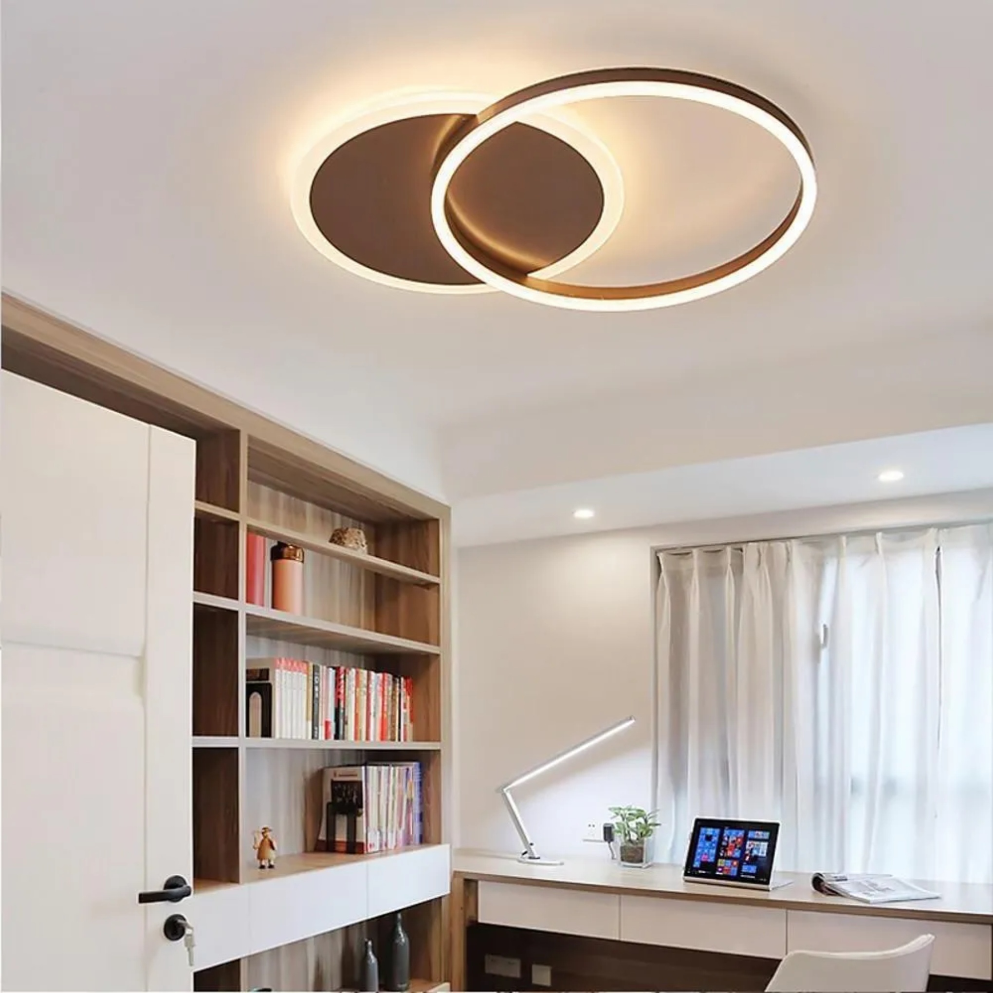Two-ring ambient brown flush mount lighting, Lighom — Warm White (3000K) / White