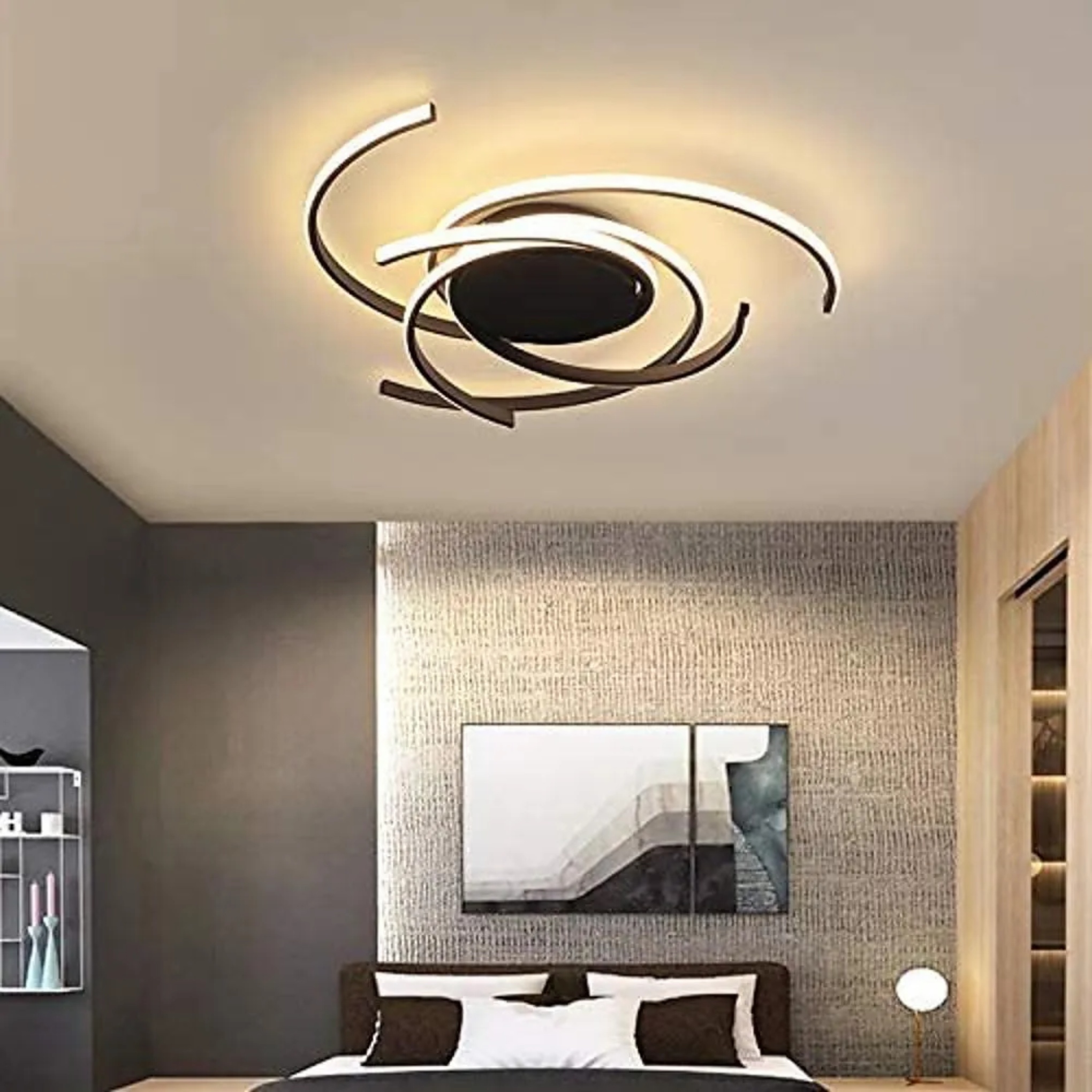 Black semicircle scattered flush mount lighting — Warm White (3000K) / White