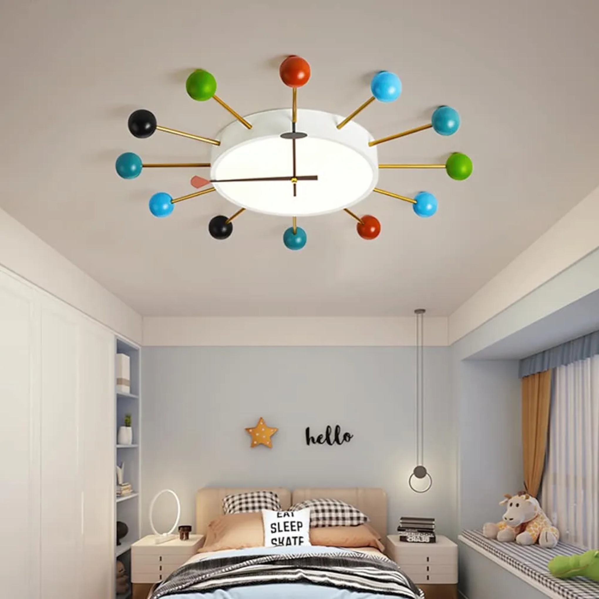 Lighom modern colorful clock white flush mount lighting in synthetic — Warm White (3000K)