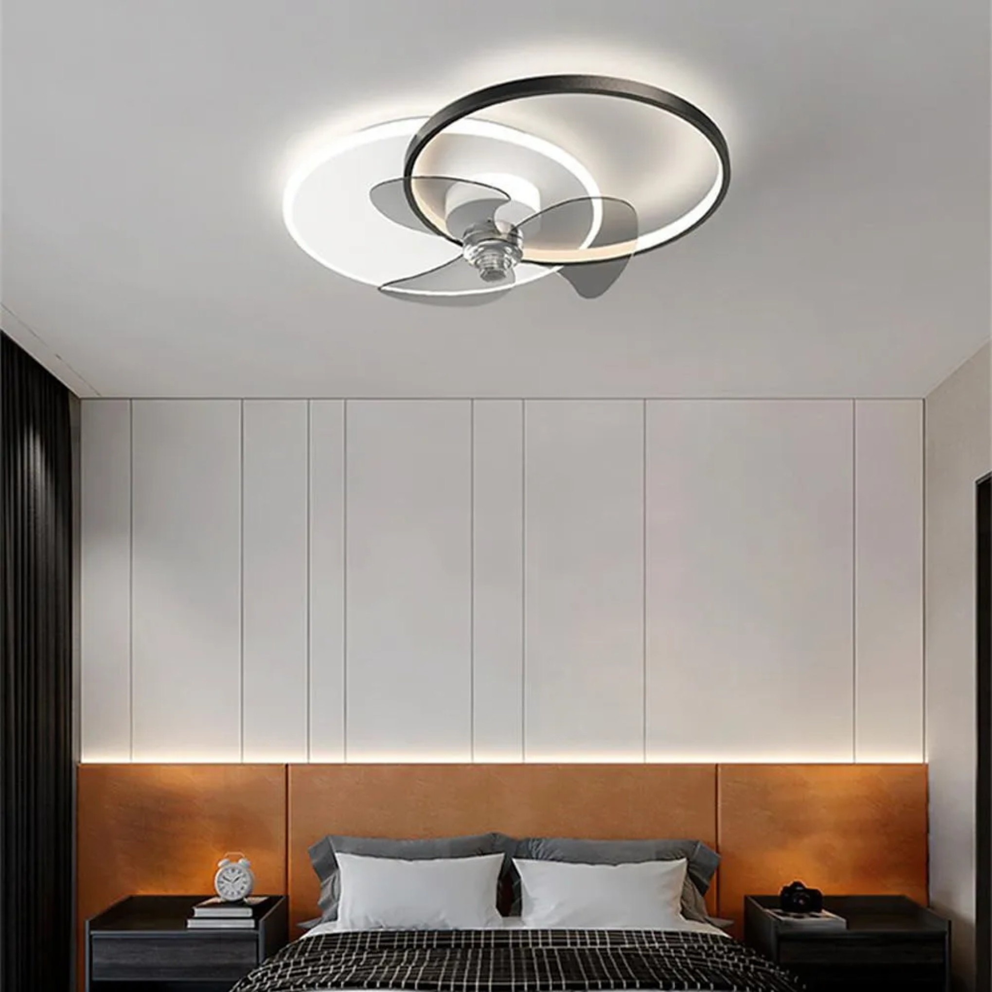 Lighom circle synthetic ceiling fans for bedroom or living room — White / 3-Color Changeable