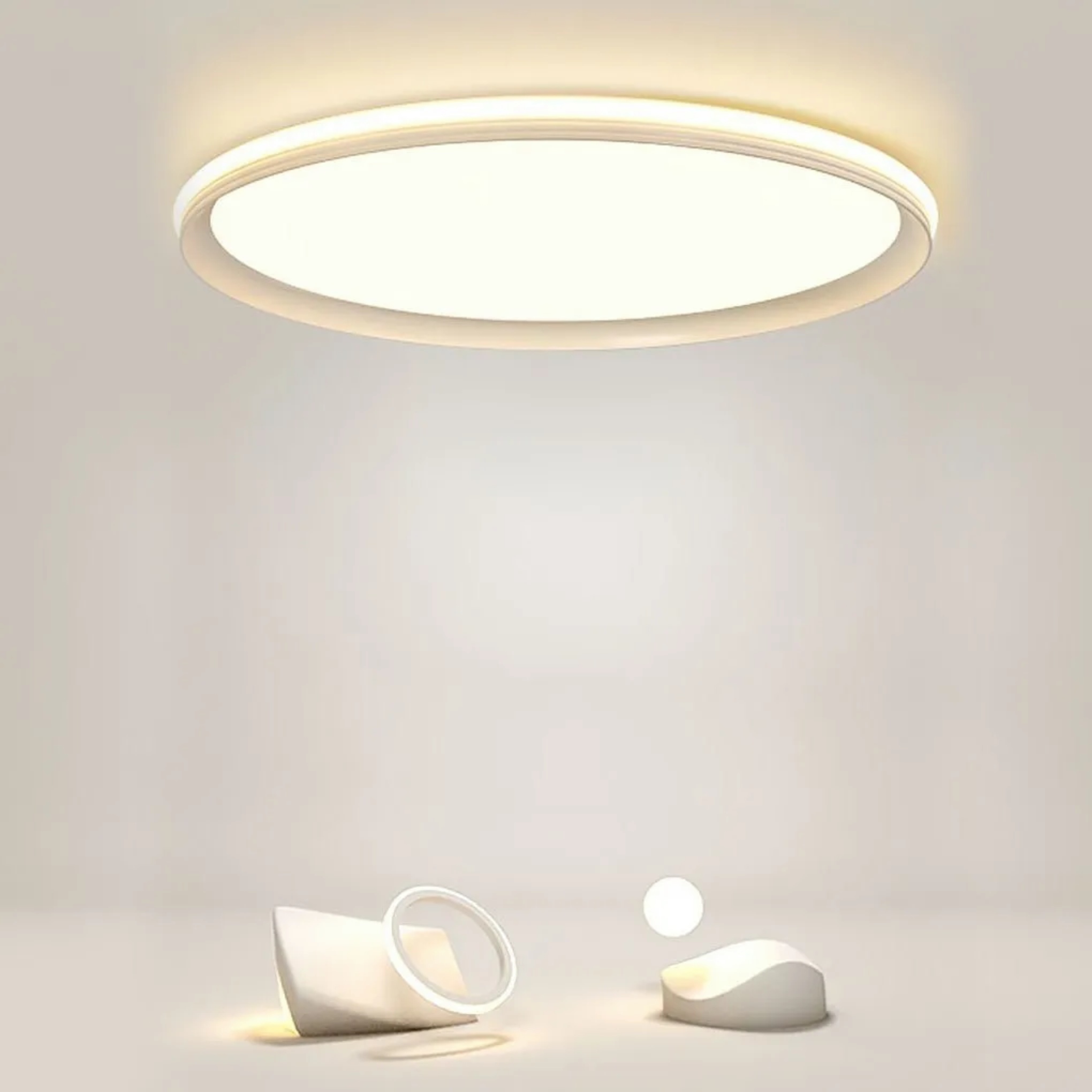 Lighom round ultra-thin synthetic flush mount lighting for living room — 16" Diameter / Cool White (6000K)