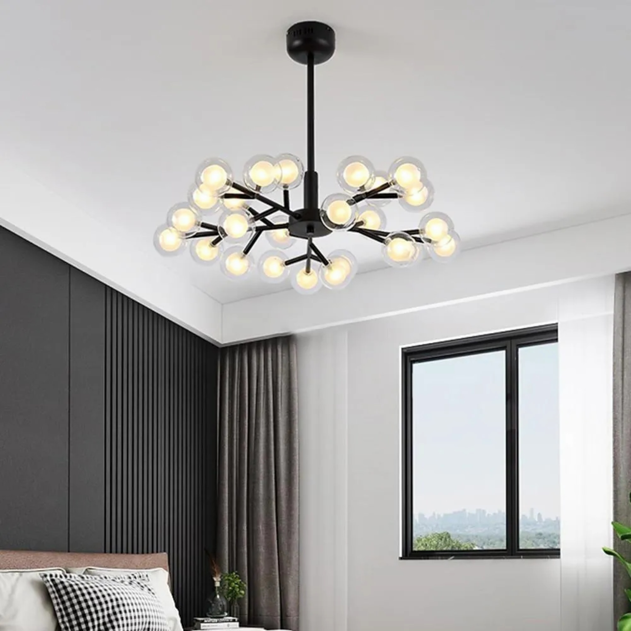 Lighom 25-light bubble glass pendant lighting for dining room or bedroom — Brushed Gold