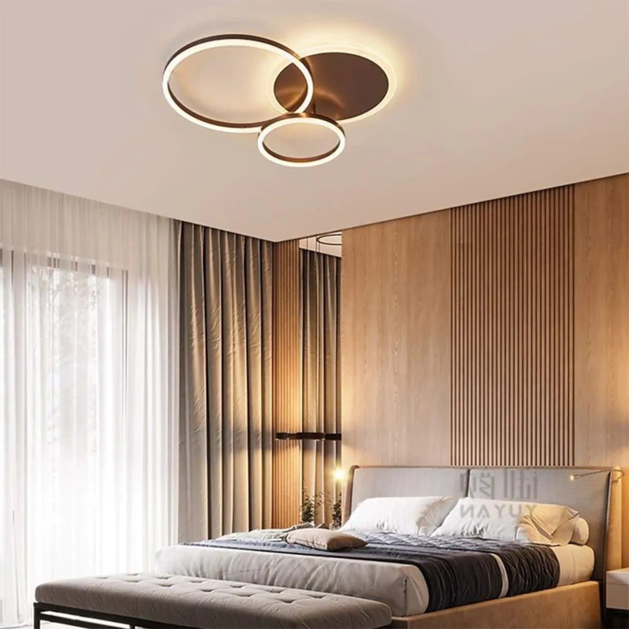 Lighom 3-ring artistic metal flush mount lighting for living room — Warm White (3000K) / White