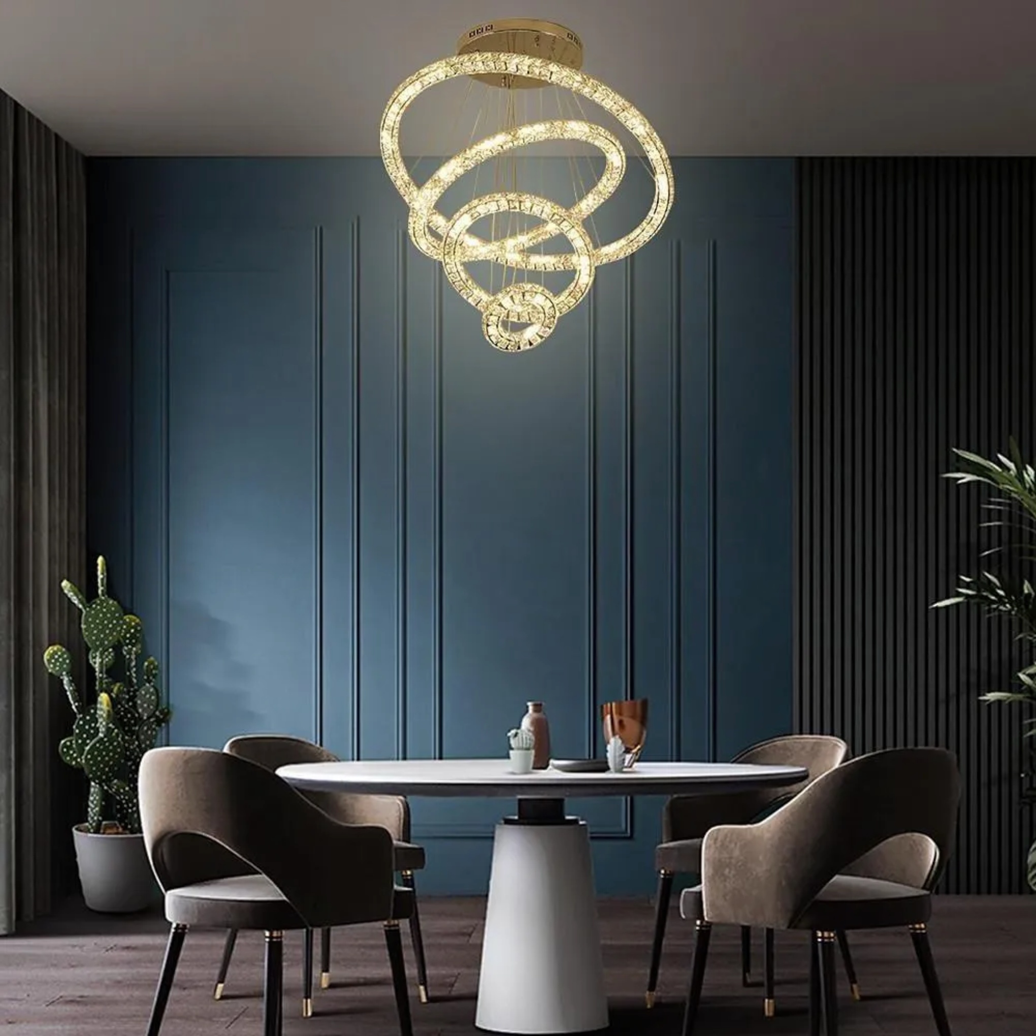 Lighom tiered ring chrome chandeliers — 3-Light