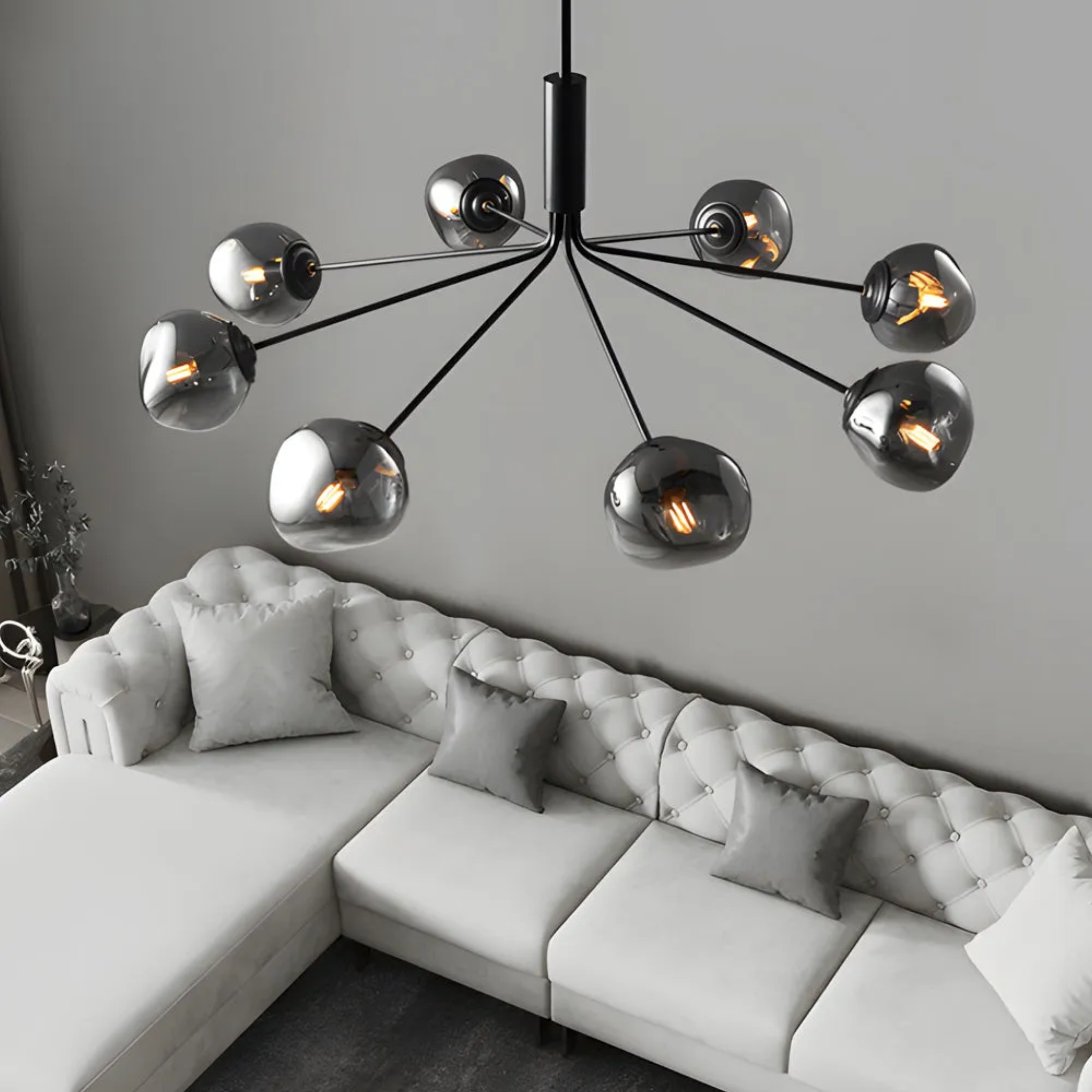 Gray modern dimpled 8-light chandeliers — 3-Light