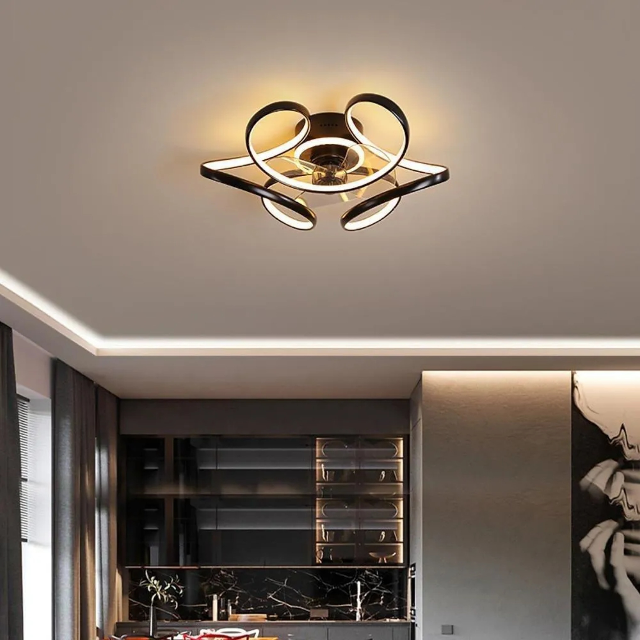 Lighom modern cluster 3-blade black ceiling fans in synthetic — 7" H x 18" Dia / White