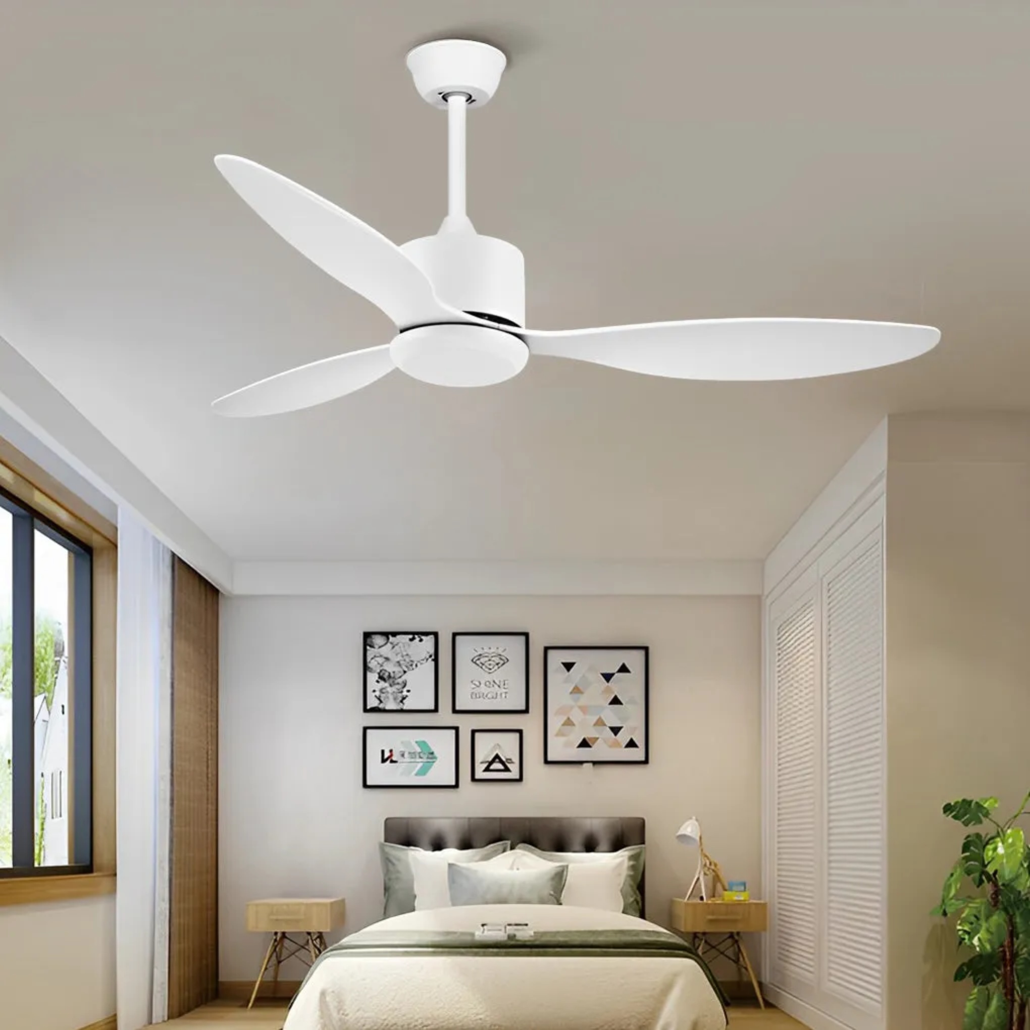 Black synthetic home 3-blade ceiling fans - modern — Flush Mount / Matte Black
