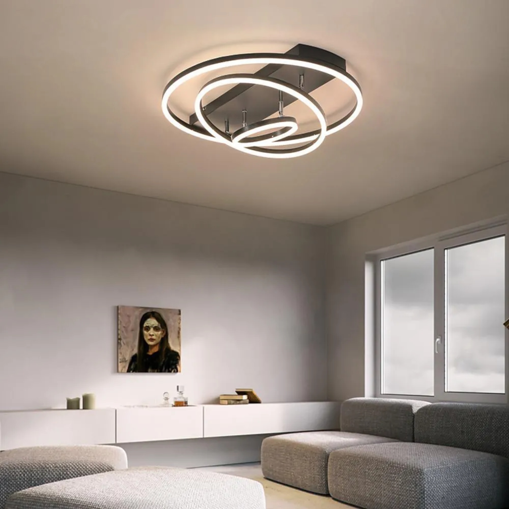 3-circle arbitrary black flush mount lighting — Warm White (3000K) / Matte Black