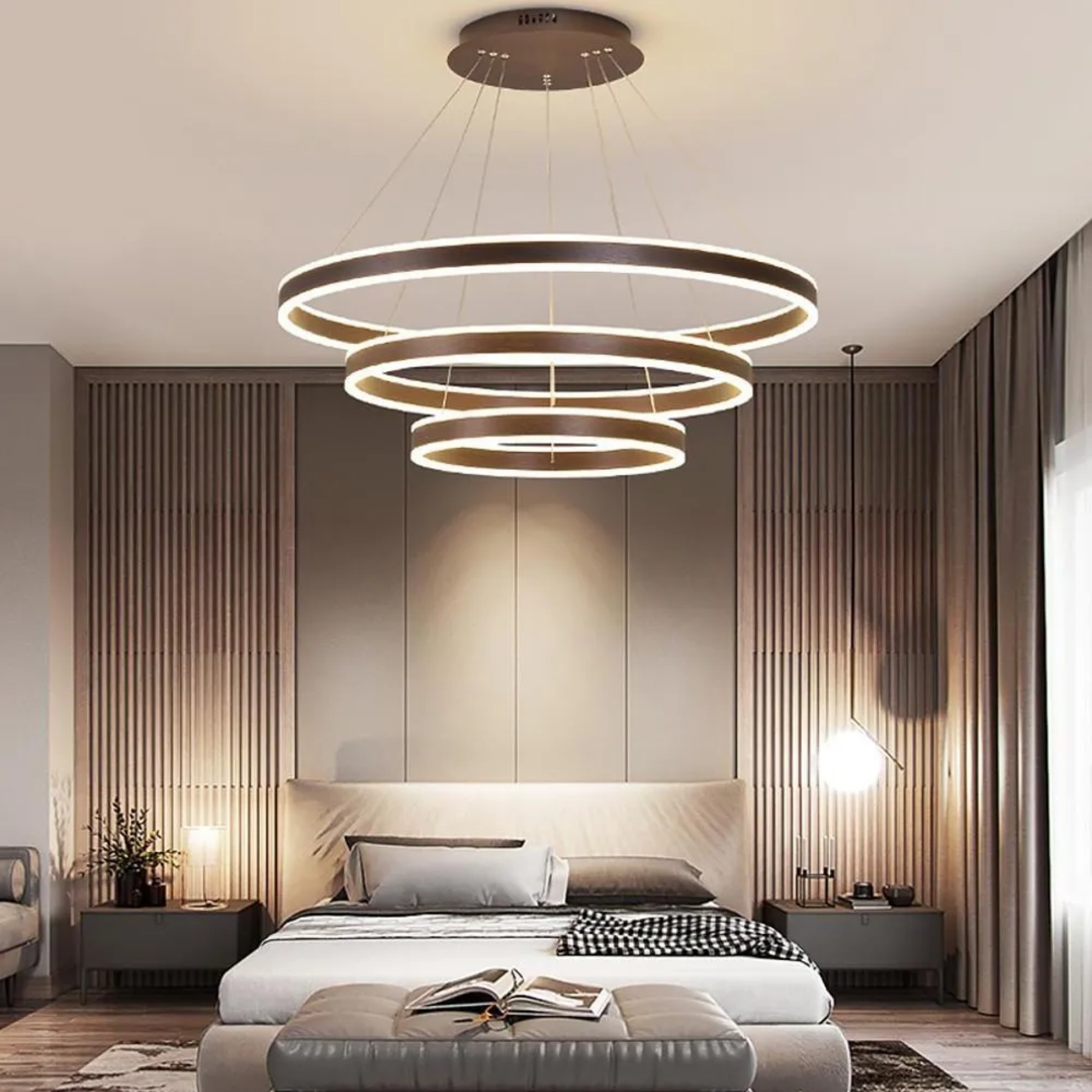 Modern interwoven 3-circle chandeliers in synthetic — Warm White (3000K) / Matte Black