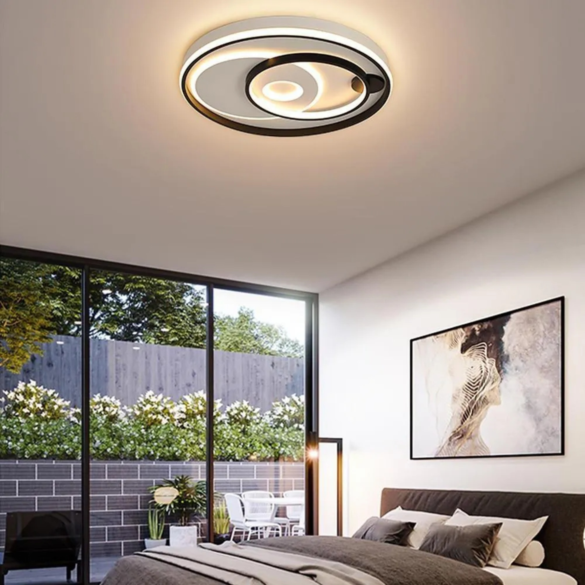 Minimalist 3-circle wood synthetic flush mount lighting — Warm White (3000K)