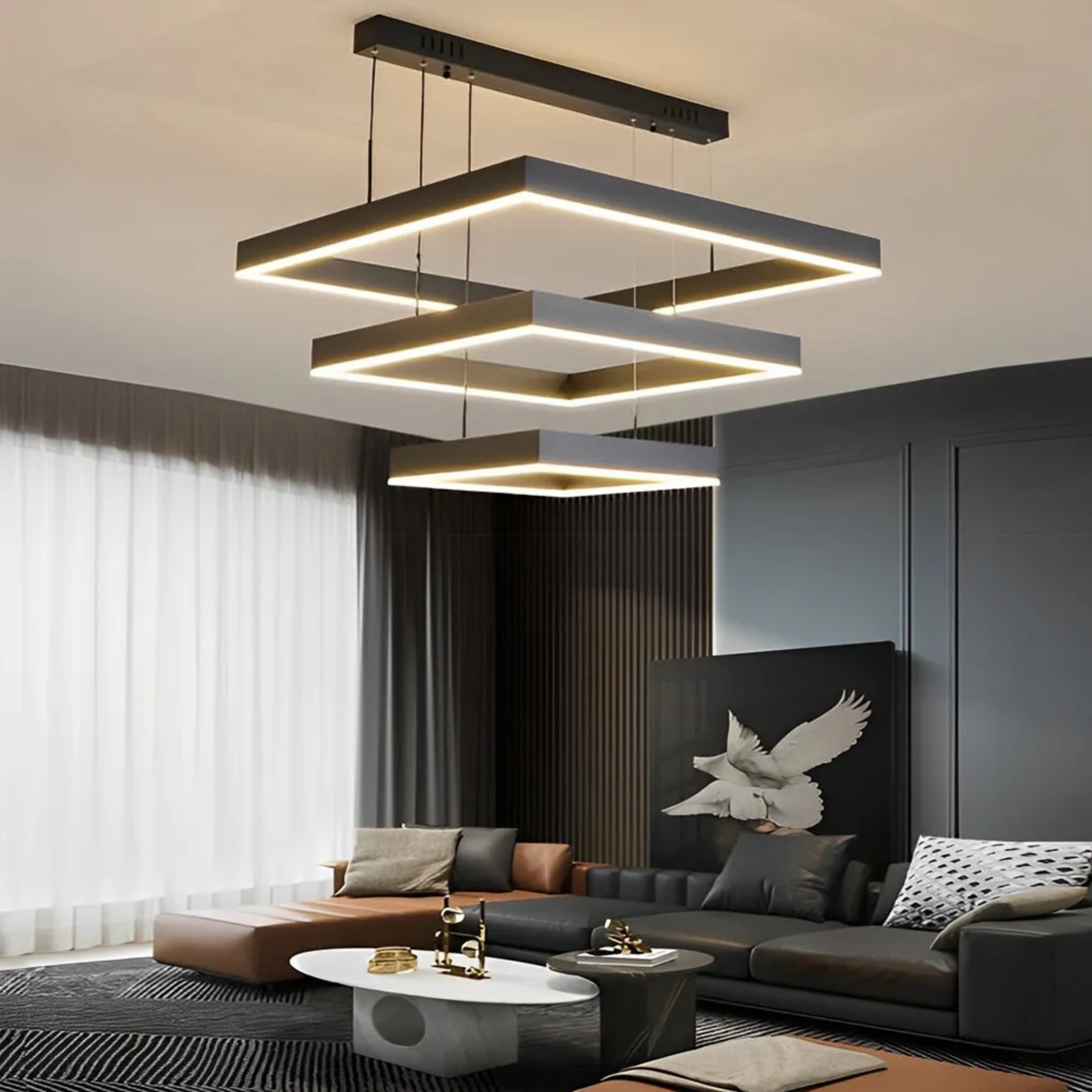 Modern 3-layer stepless black pendant lighting, Lighom — Warm White (3000K) / 1-Layer