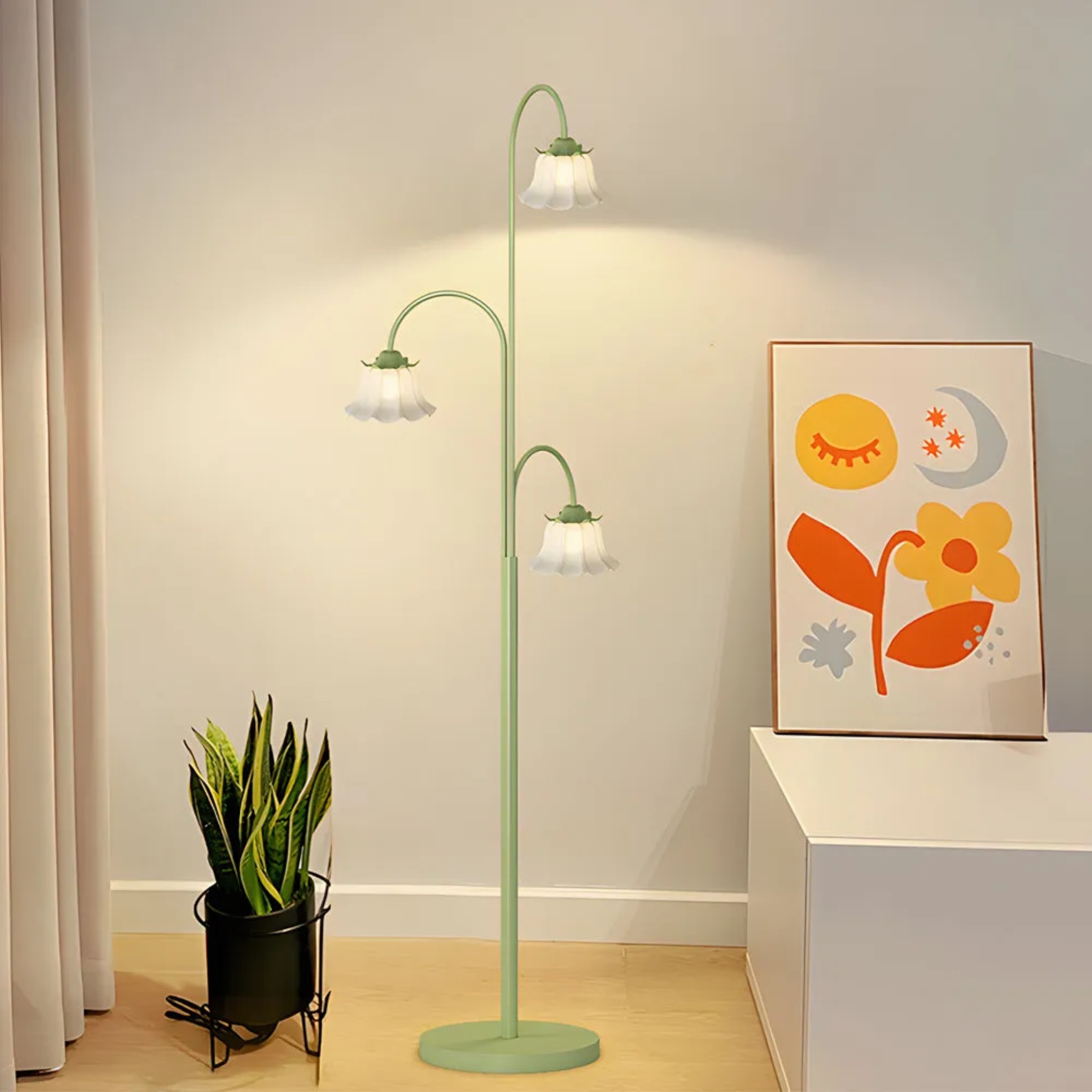 Green metal arc 3-light floor lamps - french — Closed