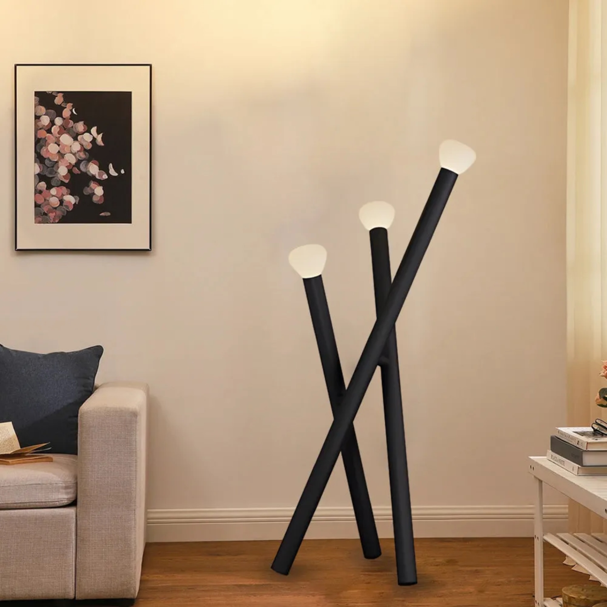 Lighom stick 3-light metal floor lamps for bedroom or living room — Matte Black