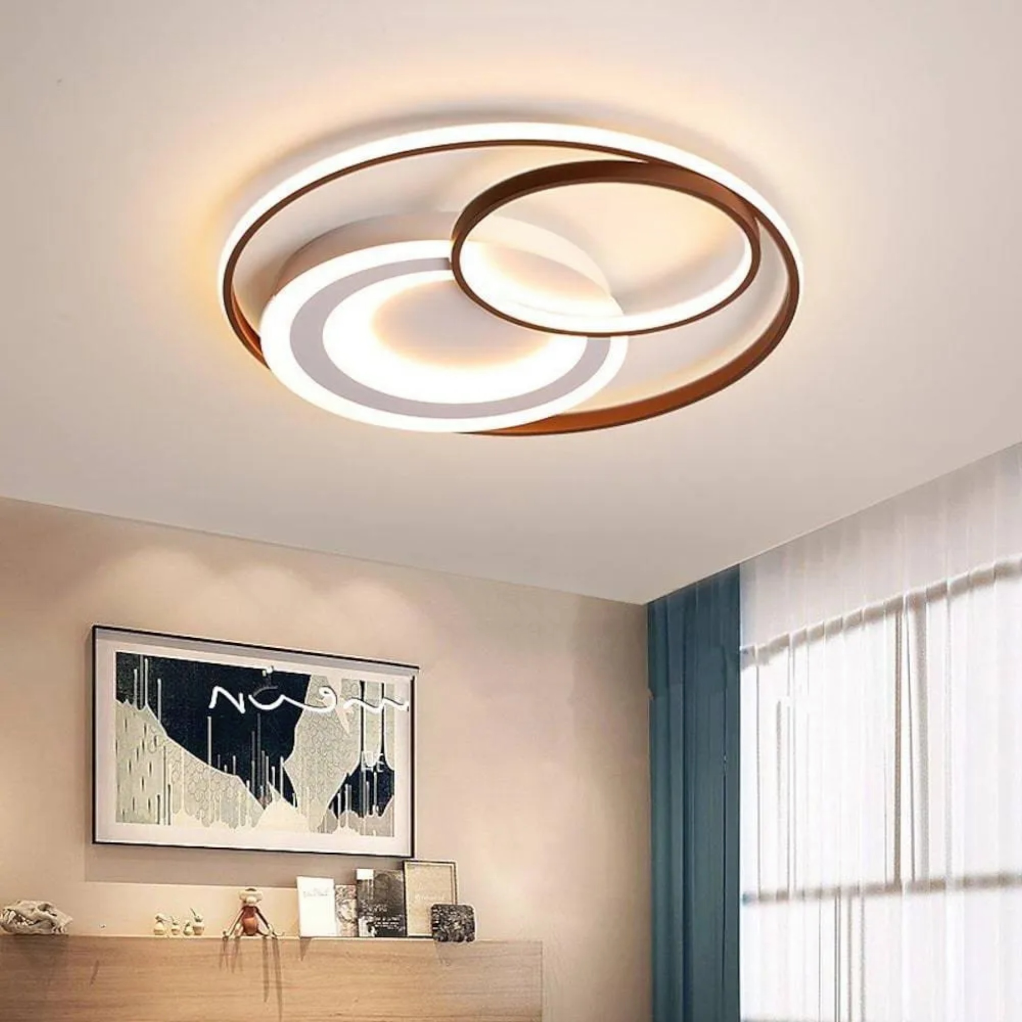 Modern 3-ring brass synthetic flush mount lighting — 17" / Warm White (3000K)