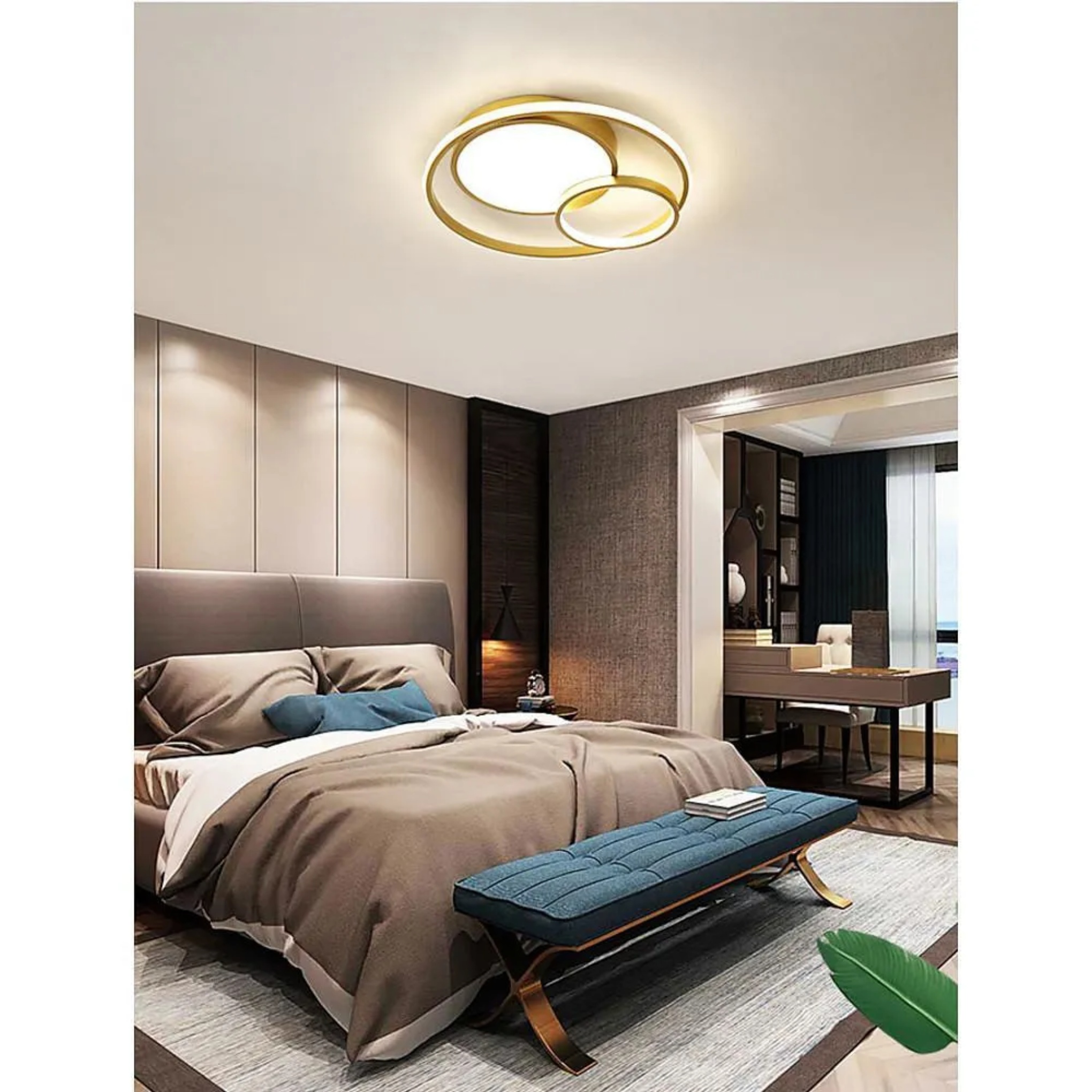 Minimalist 3-ring white acrylic flush mount lighting, Lighom — Warm White (3000K)