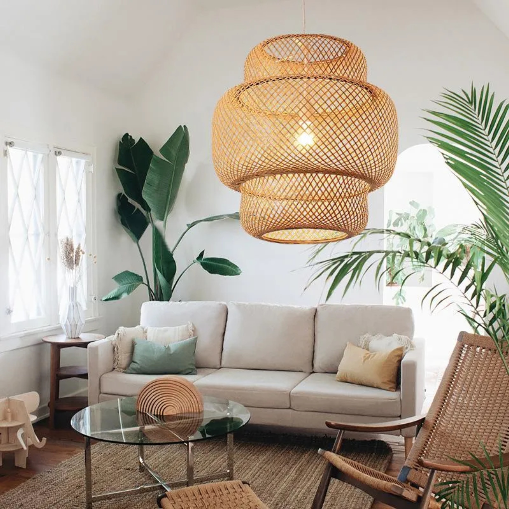 Rustic woven 3-tiered natural pendant lighting, Lighom