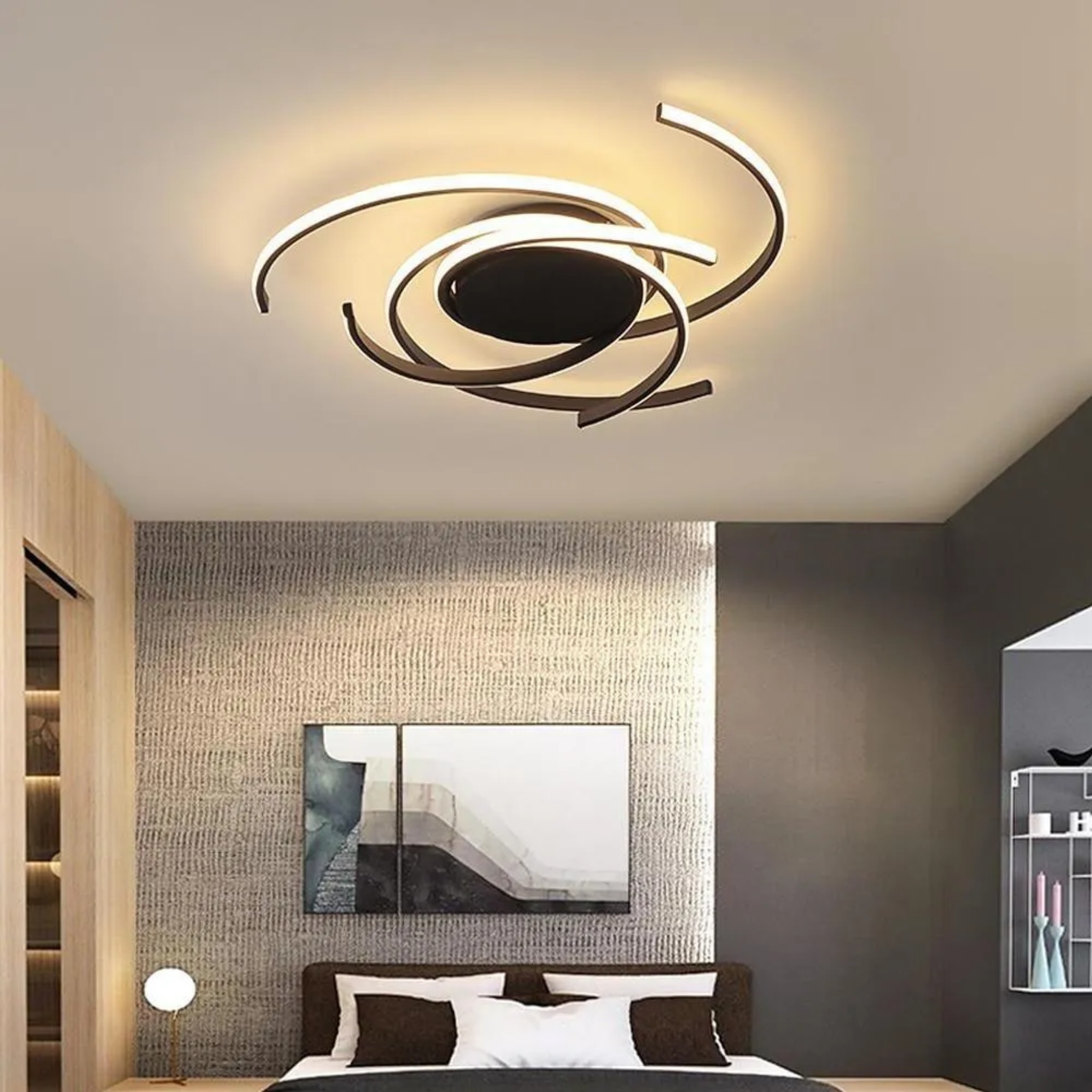 Black circle swirl semi-flush mount light — Warm White (3000K) / White
