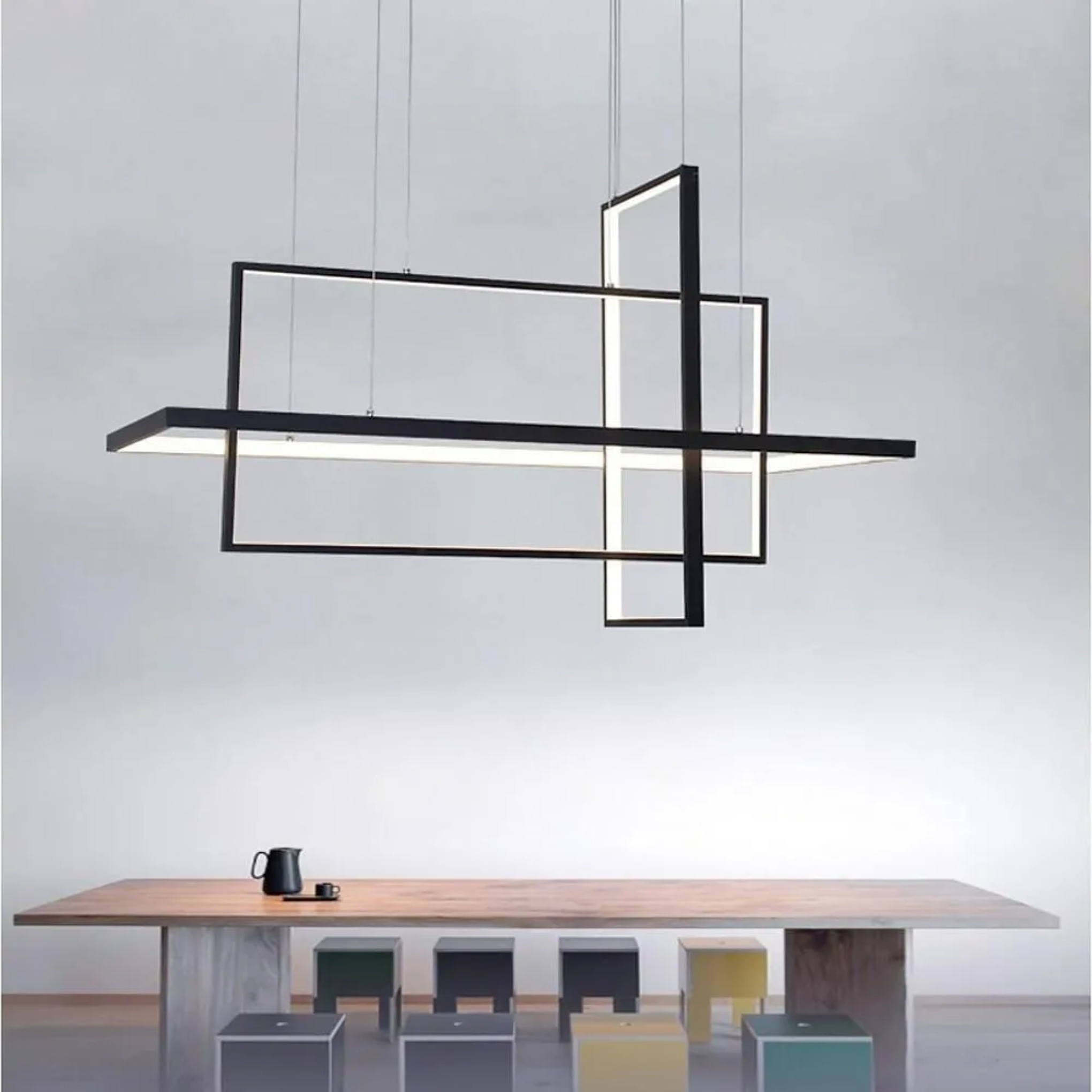 Gray aluminum rectangular three-part chandeliers — Warm White (3000K) / White