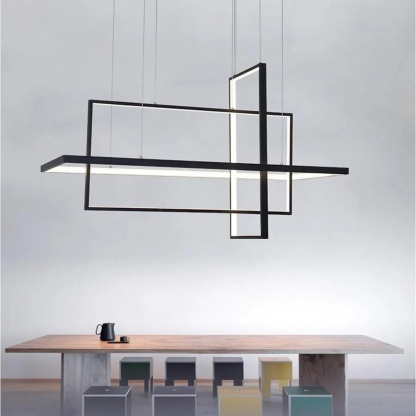 Gray aluminum rectangular three-part chandeliers — Warm White (3000K) / White