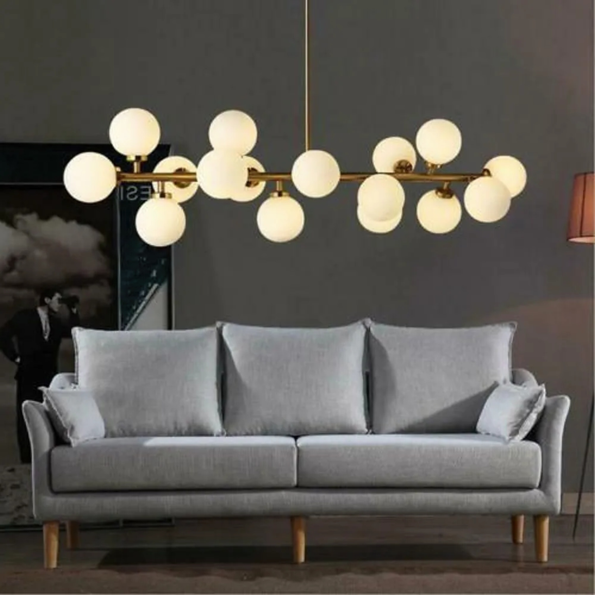 White glass molecular 16-bulb pendant lighting — Warm White (3000K)