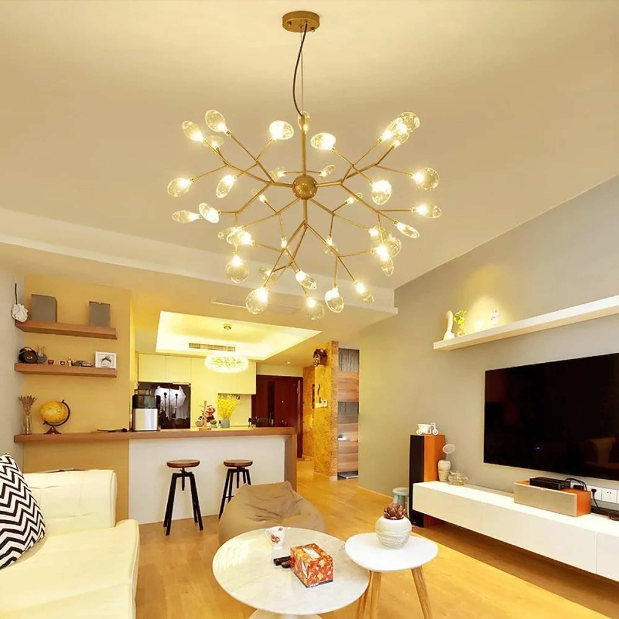 Cluster 36-light synthetic chandeliers — Warm White (3000K) / Matte Black