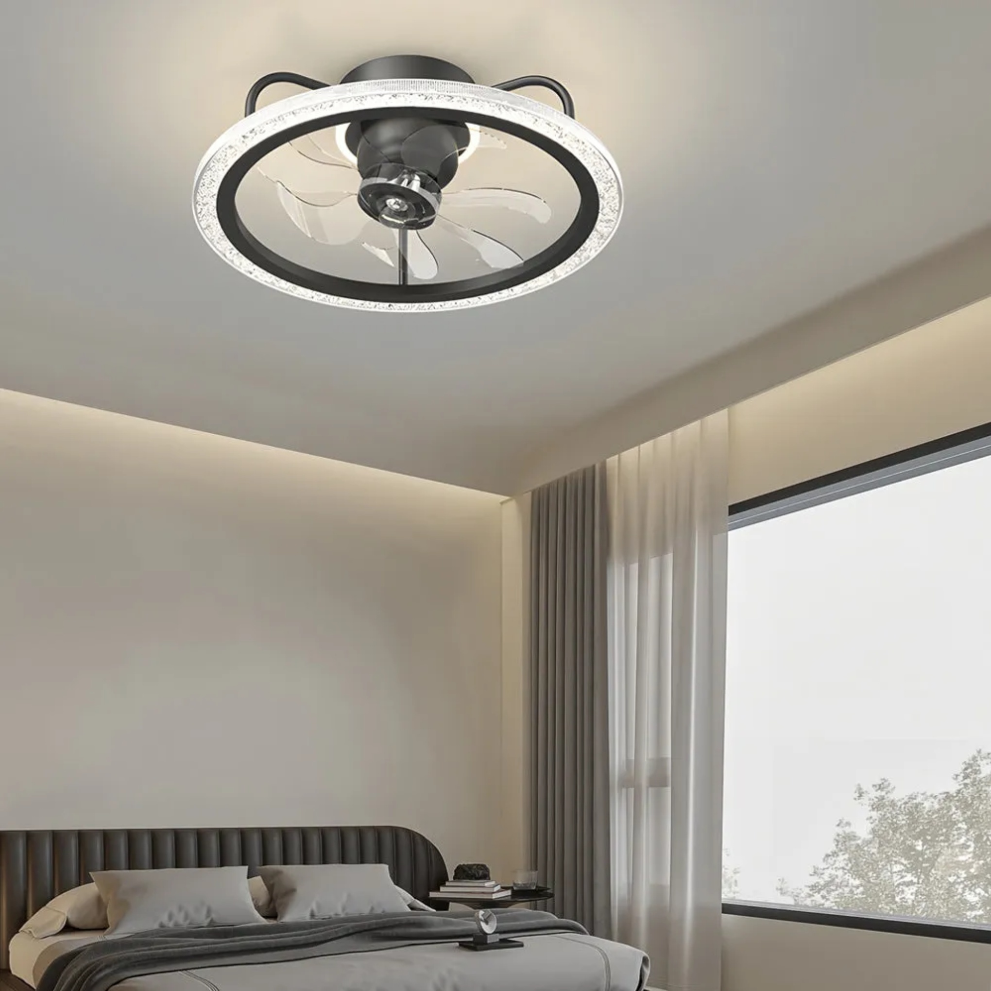 Lighom modern decor home black ceiling fans — Matte Black