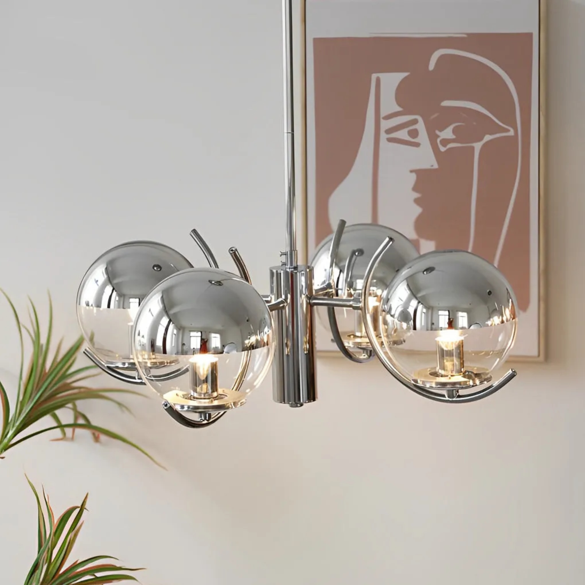 Lighom modern 5-light globe gray chandeliers — Cool White (6000K) / White / 4-Light
