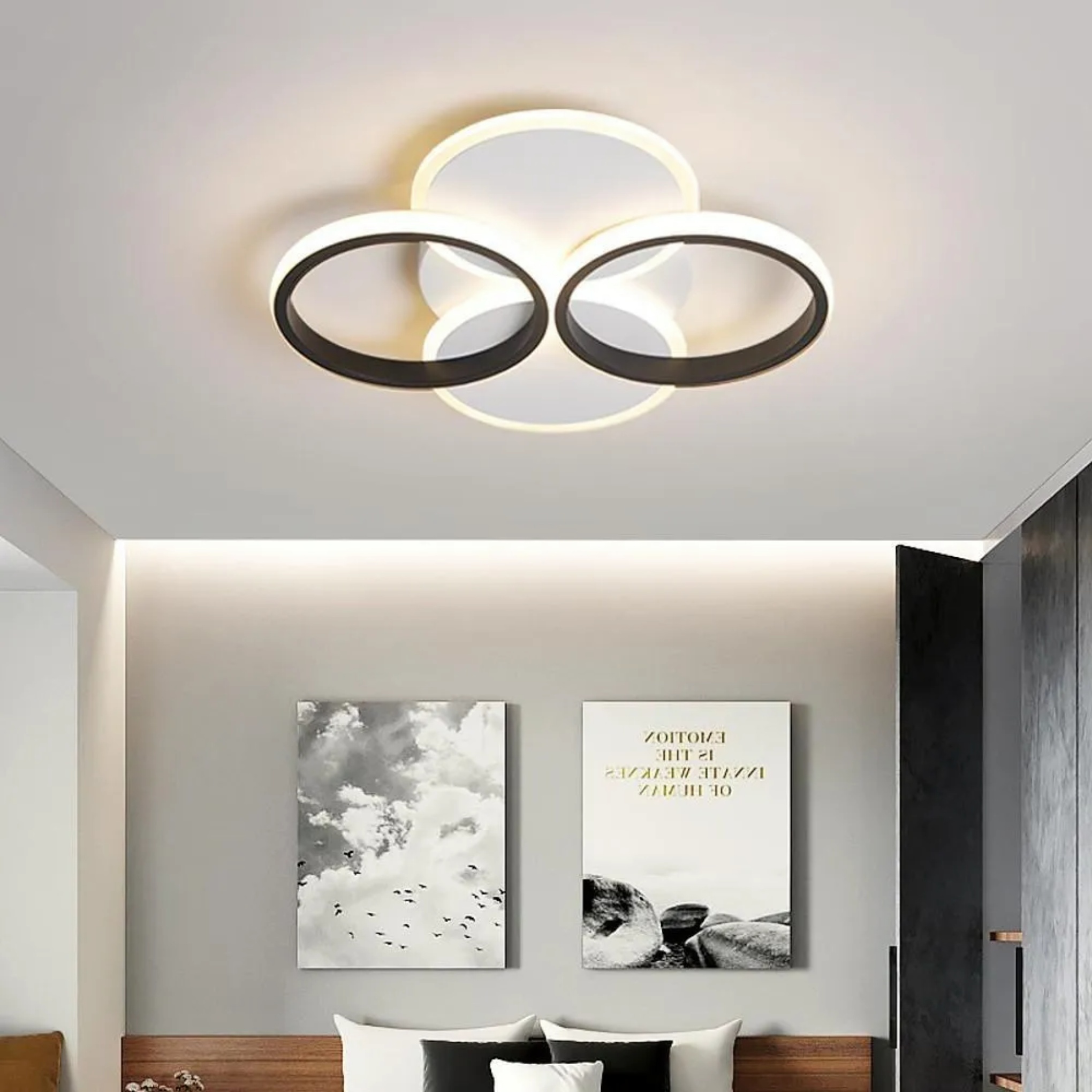 Modern 4-circle geometric black flush mount lighting, Lighom — Warm White (3000K) / White