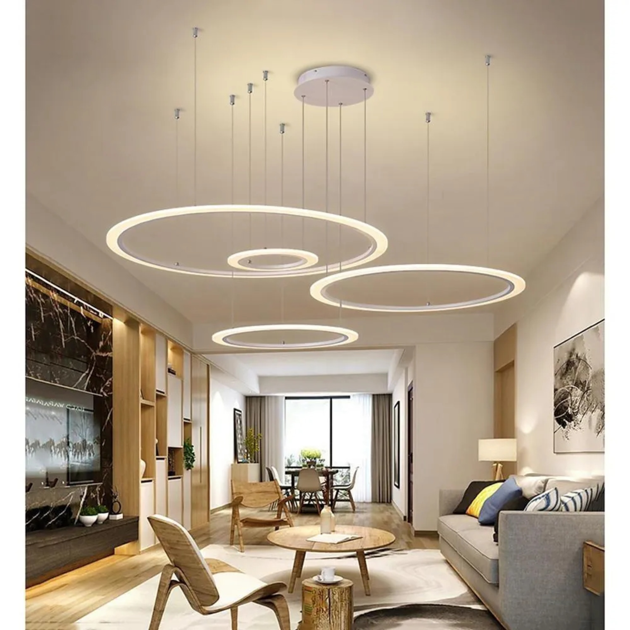 Brass metal 4-circle random-size pendant lighting — Warm White (3000K)