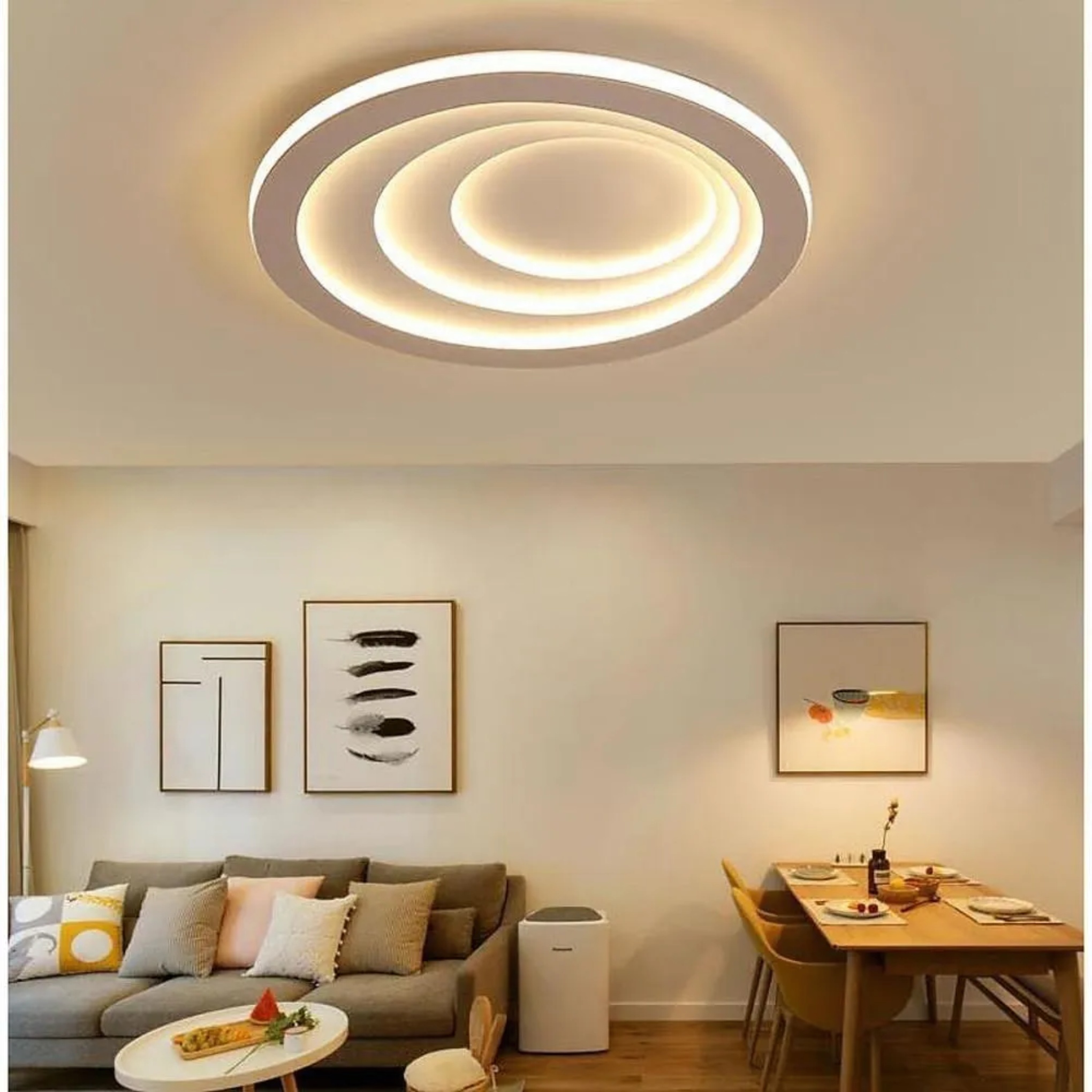 Lighom circle 4-graduated synthetic flush mount lighting for bedroom — 2.4" H x 15.7" Dia / Warm White (3000K)