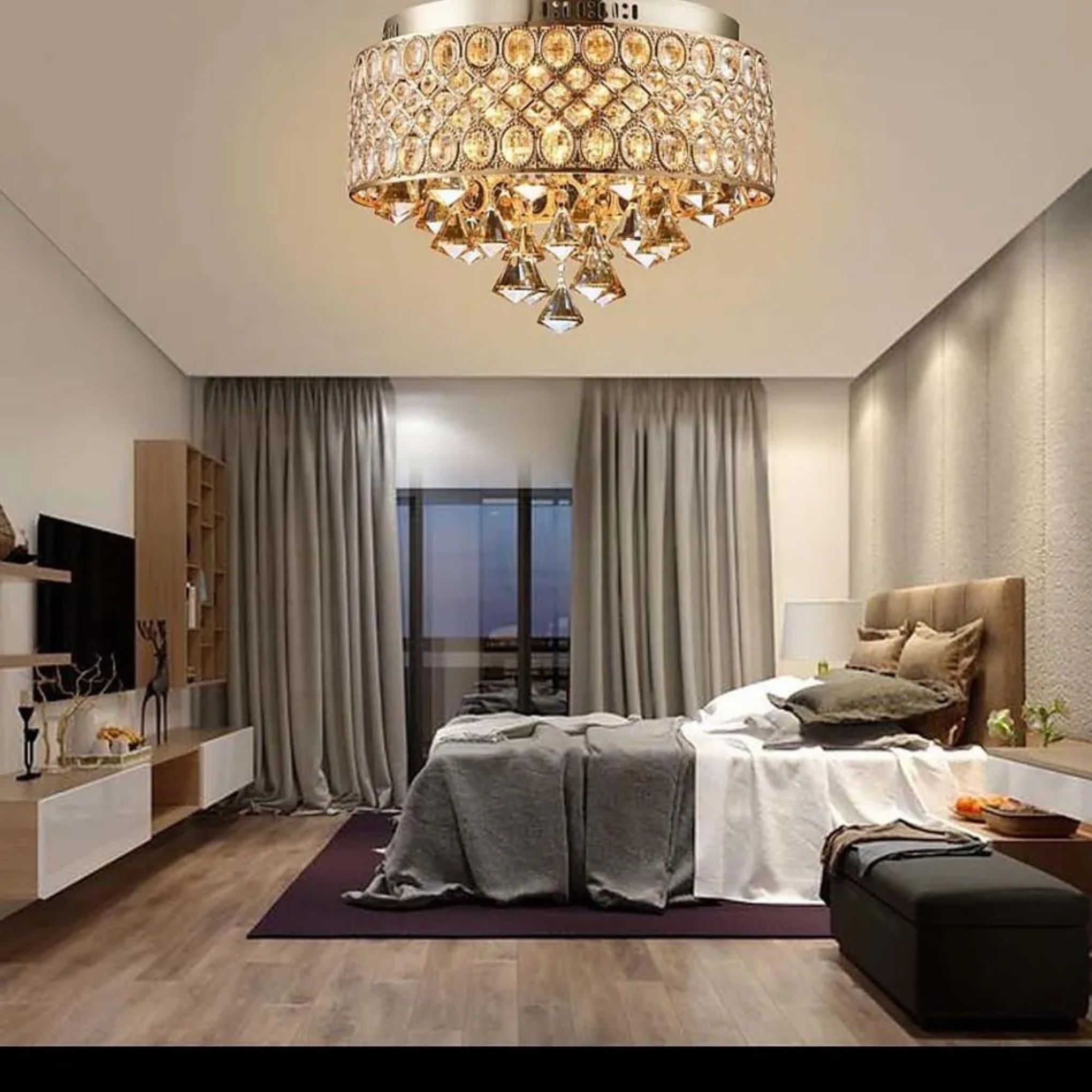 Lighom modern 4-light drum metal chandeliers — Brushed Gold
