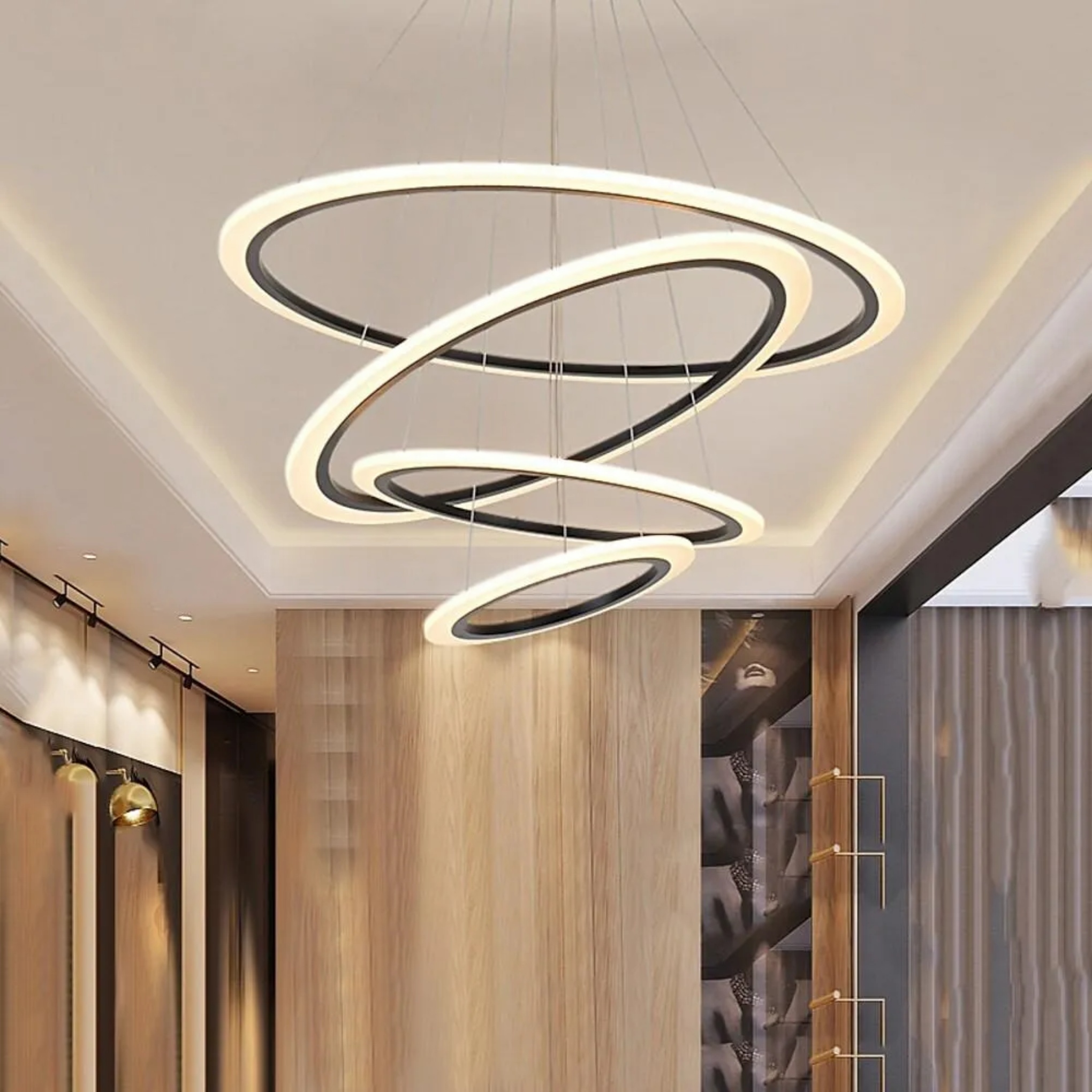 Modern island geometric black chandeliers in synthetic — Warm White (3000K)