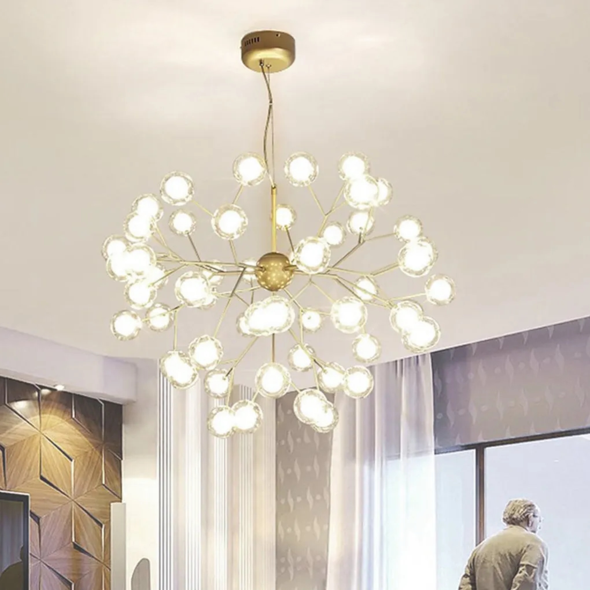 Black glass branch 45-light chandeliers - modern — Warm White (3000K) / Matte Black