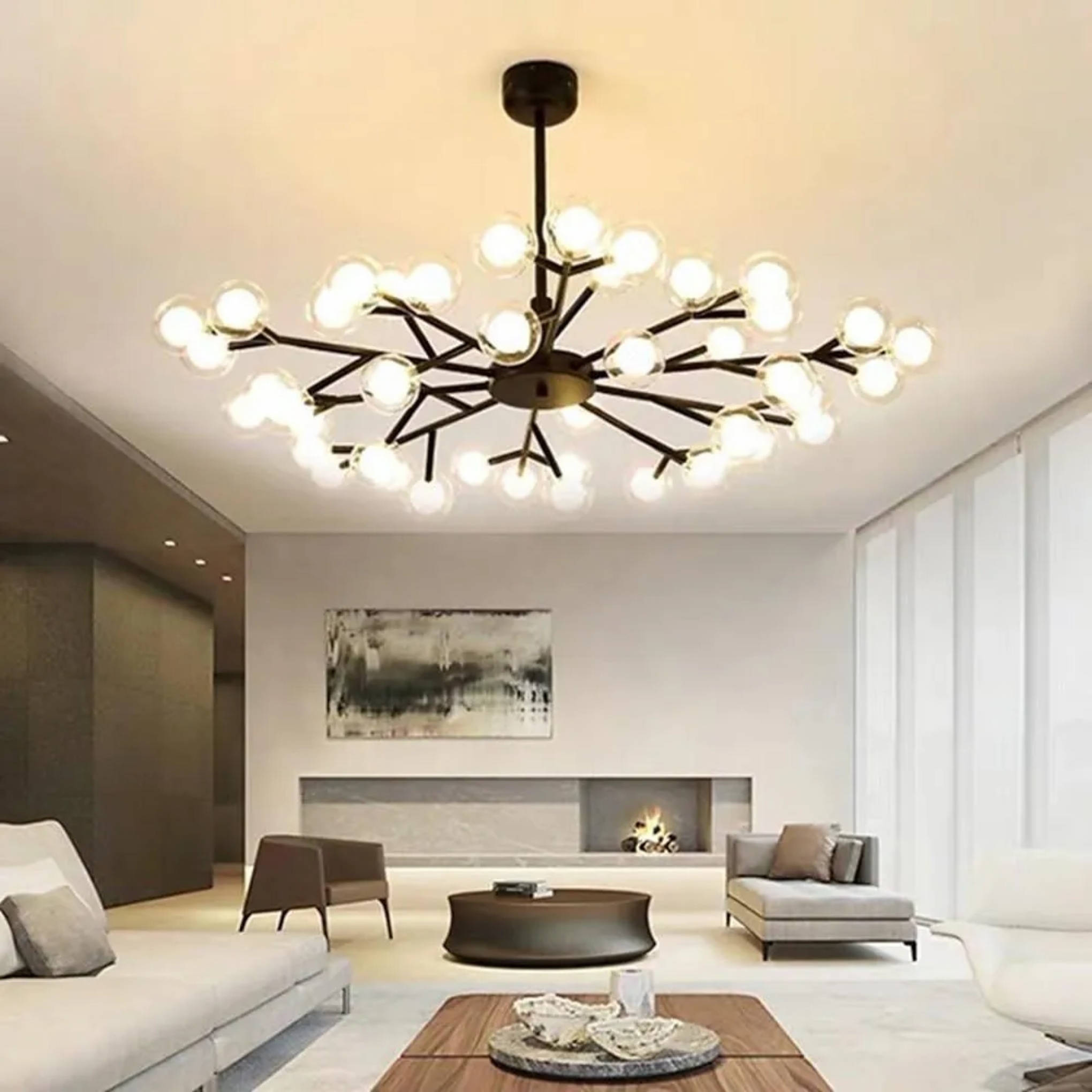 Modern cluster 45-light glass chandeliers — Matte Black