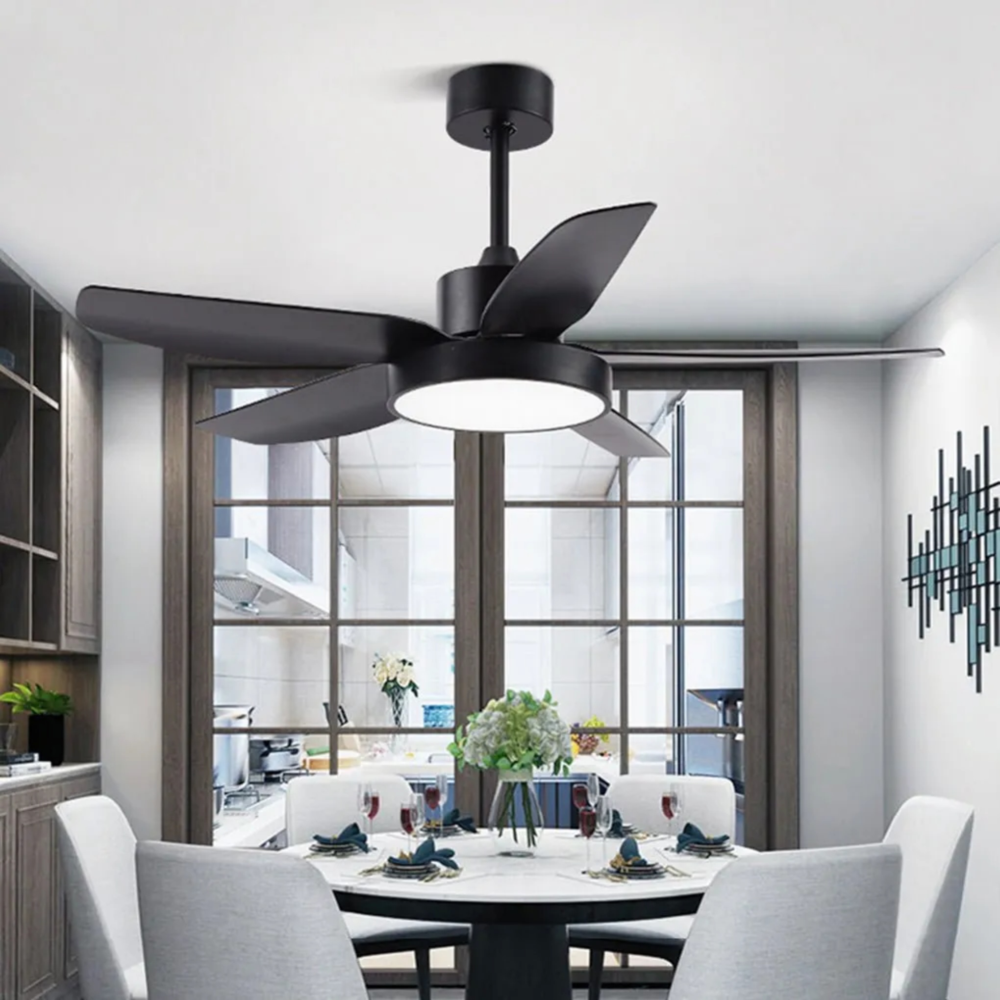 Black modern 5-blade 6-speed ceiling fans — Matte Black