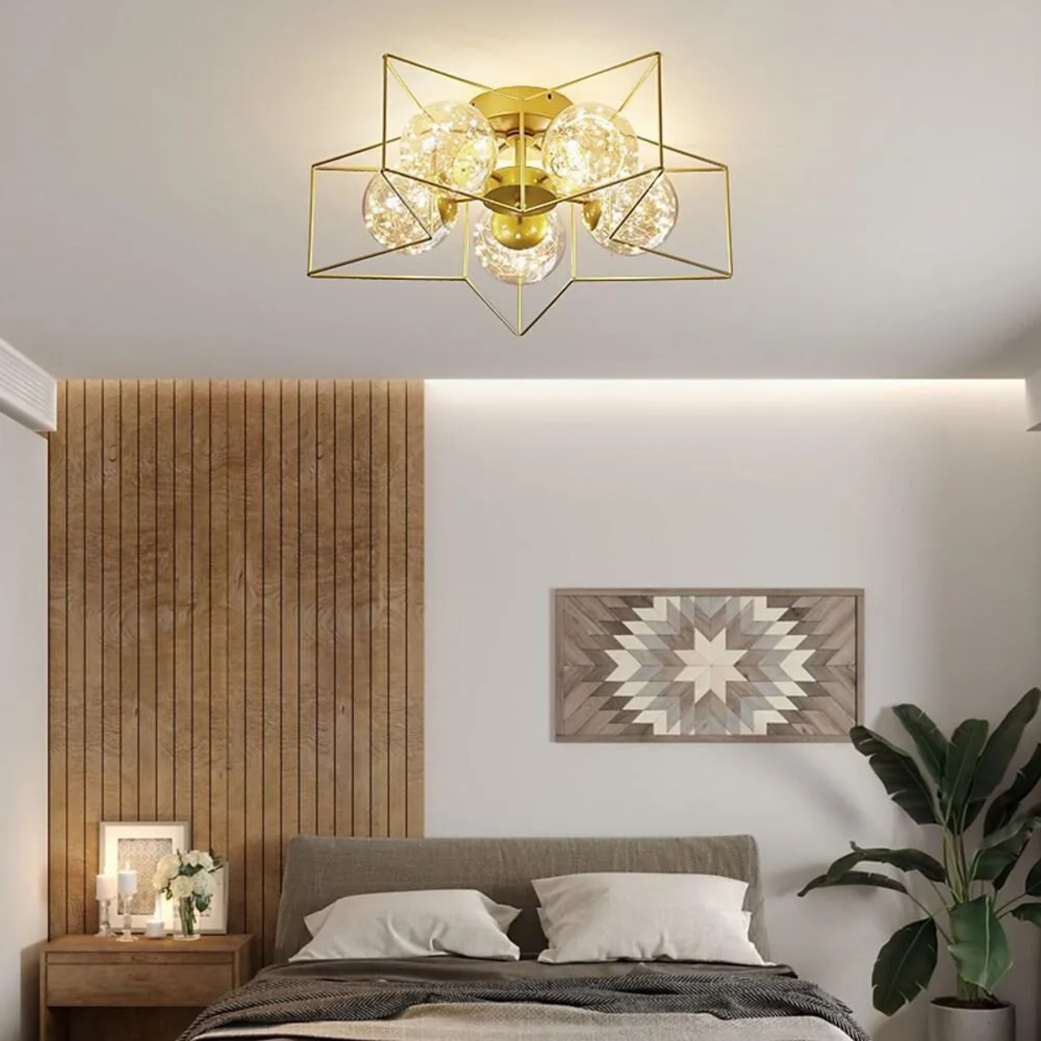 Lighom modern five-point star glass semi-flush mount light — Warm White (3000K)