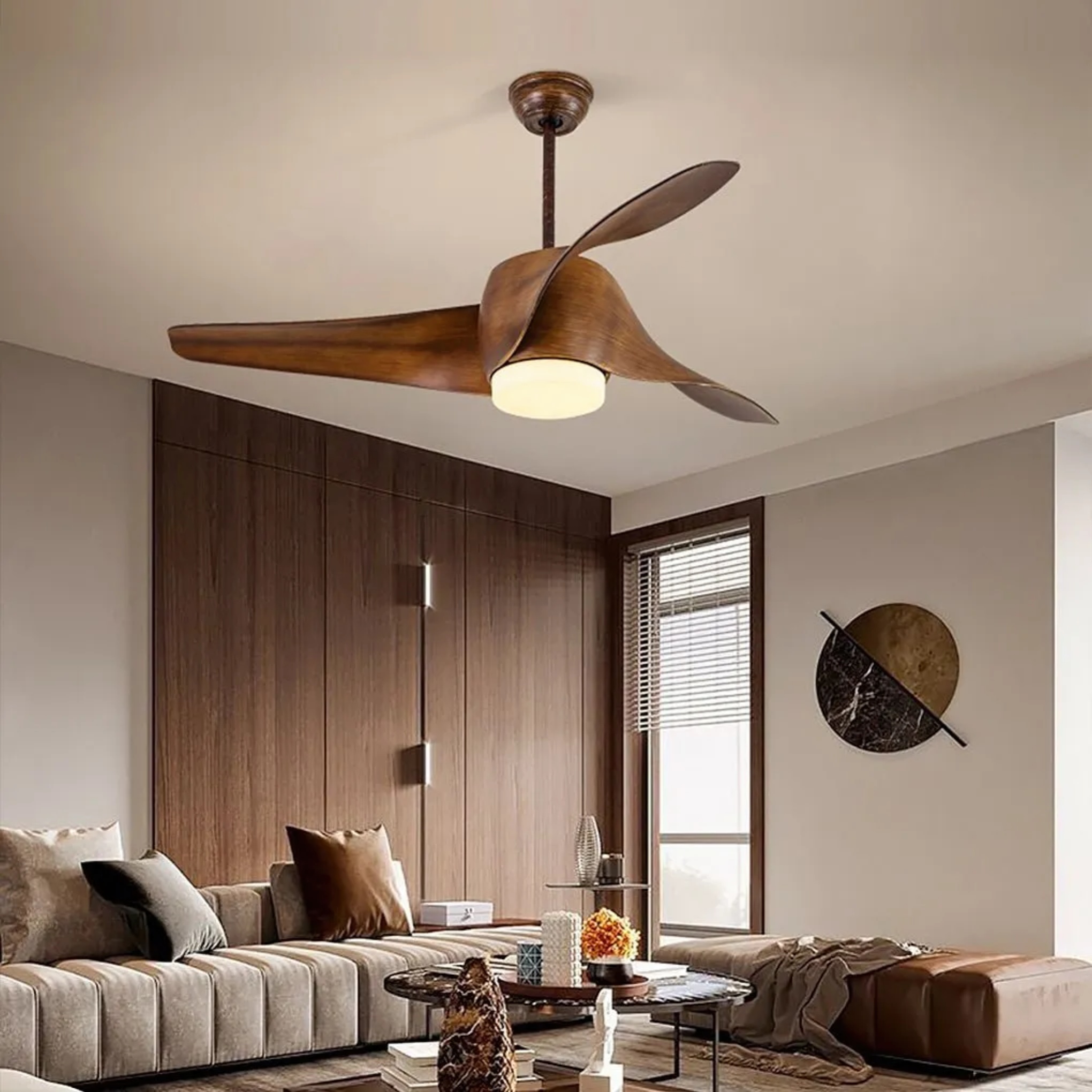 Modern intelligent 3-color synthetic ceiling fans — Wood Grain