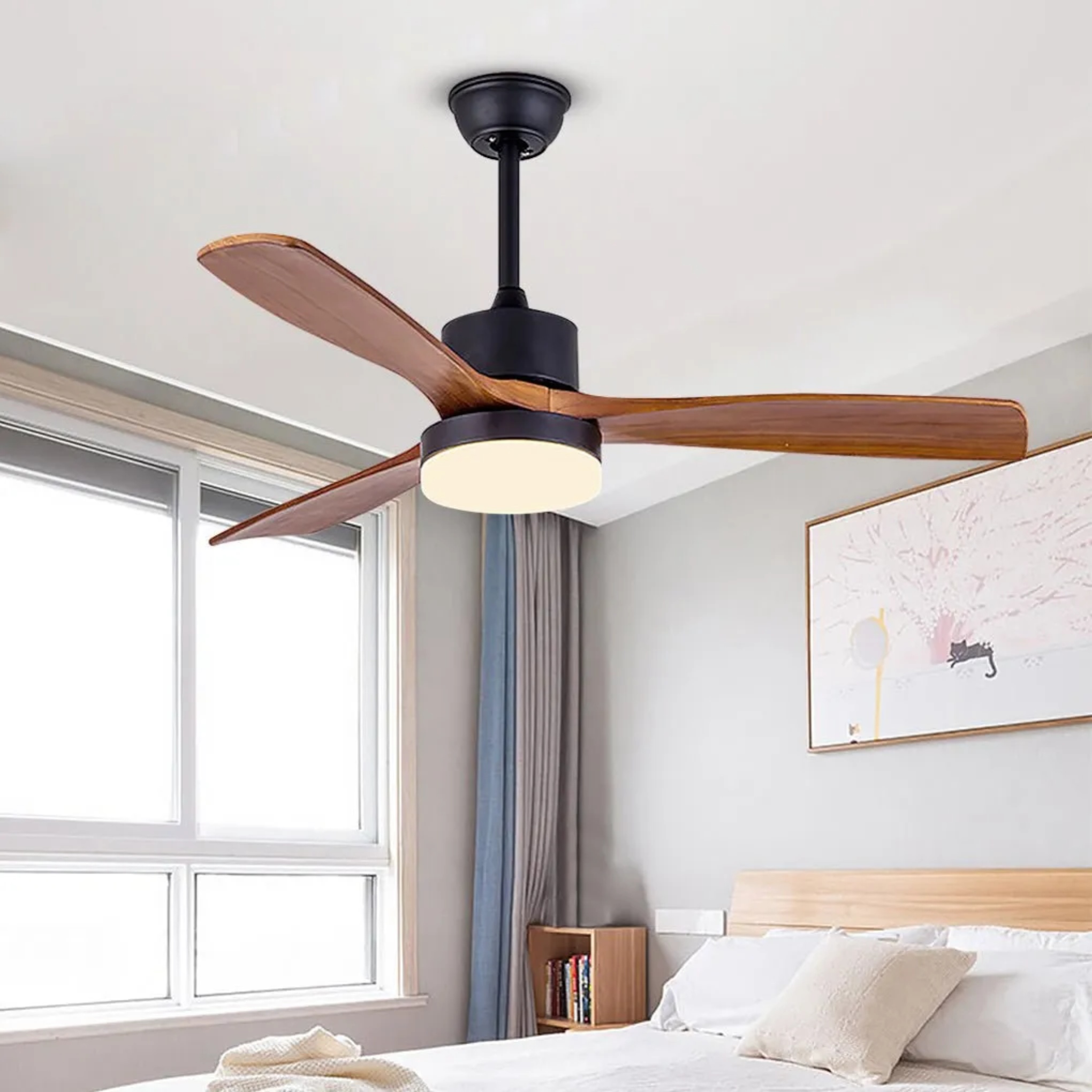 Lighom modern solid black ceiling fans in wood — Matte Black