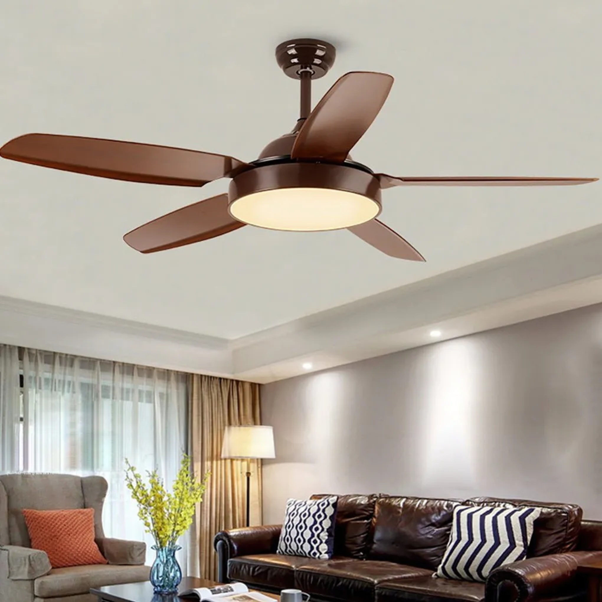 Blade variable wood ceiling fans for living room — White