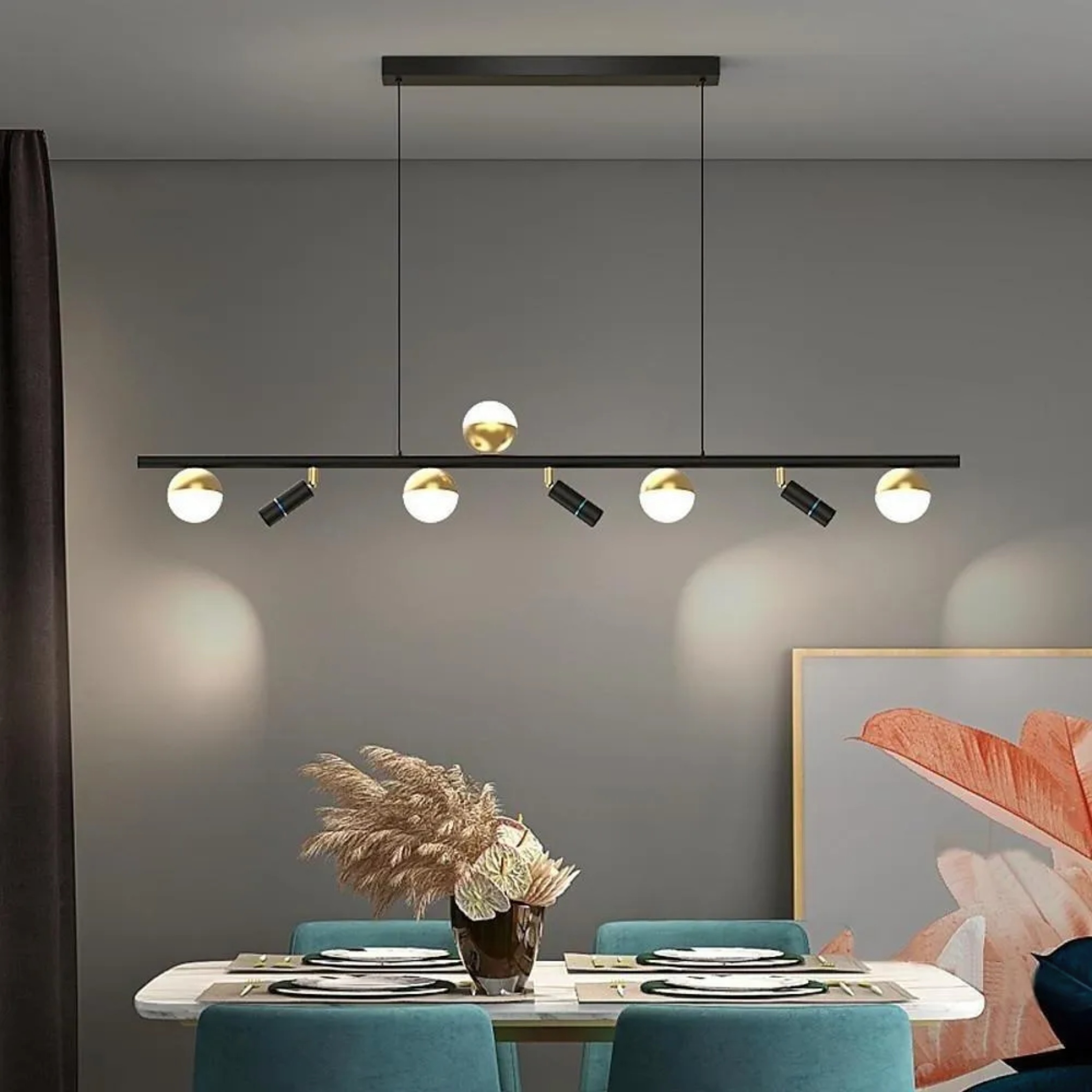 Lighom modern horizontal 8-light black pendant lighting in synthetic — 6-Light