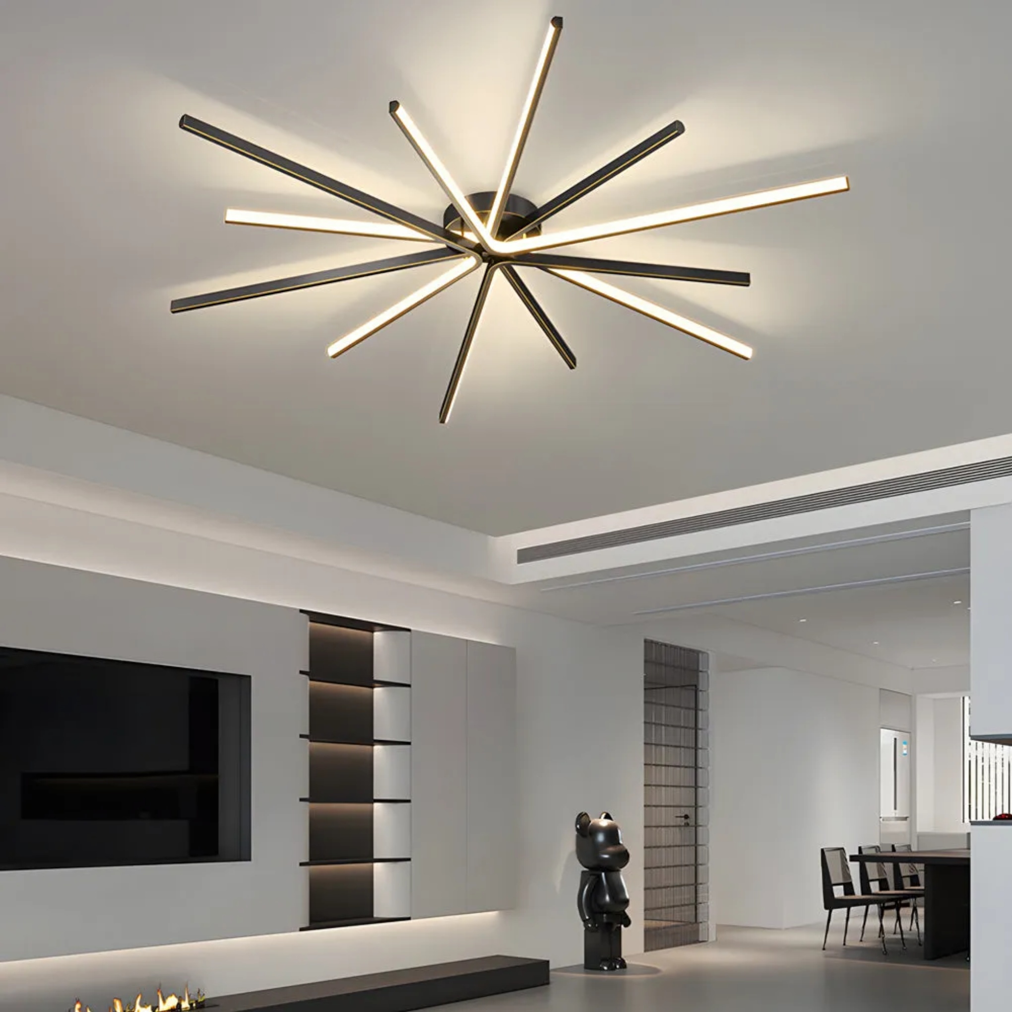 Modern fireworks starburst flush mount lighting in copper — 23.6" Diameter / Black & Gold