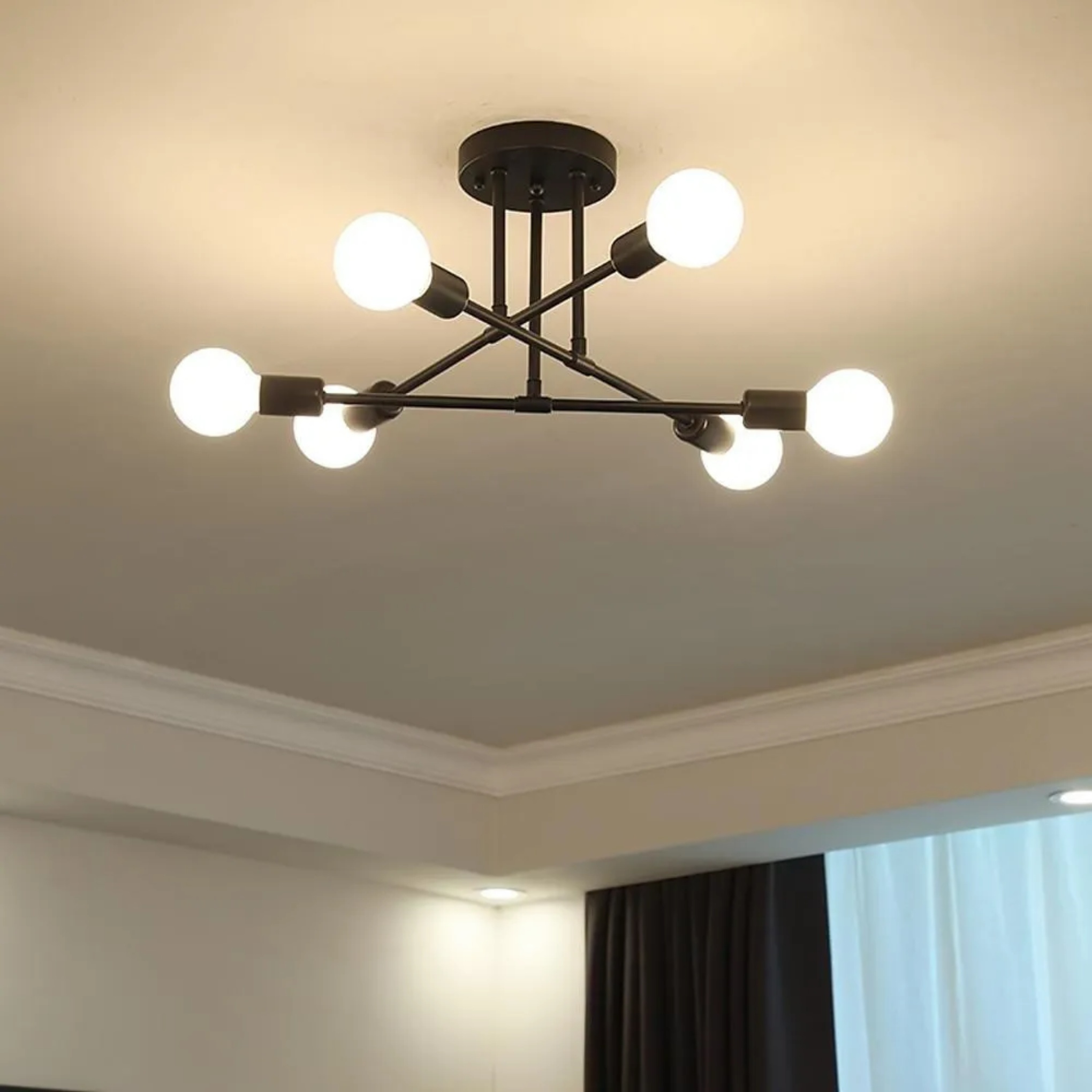 Lighom modern linear globe metal semi-flush mount light — Matte Black