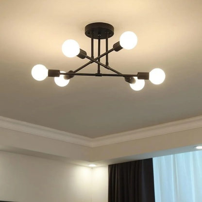 Lighom modern linear globe metal semi-flush mount light — Matte Black
