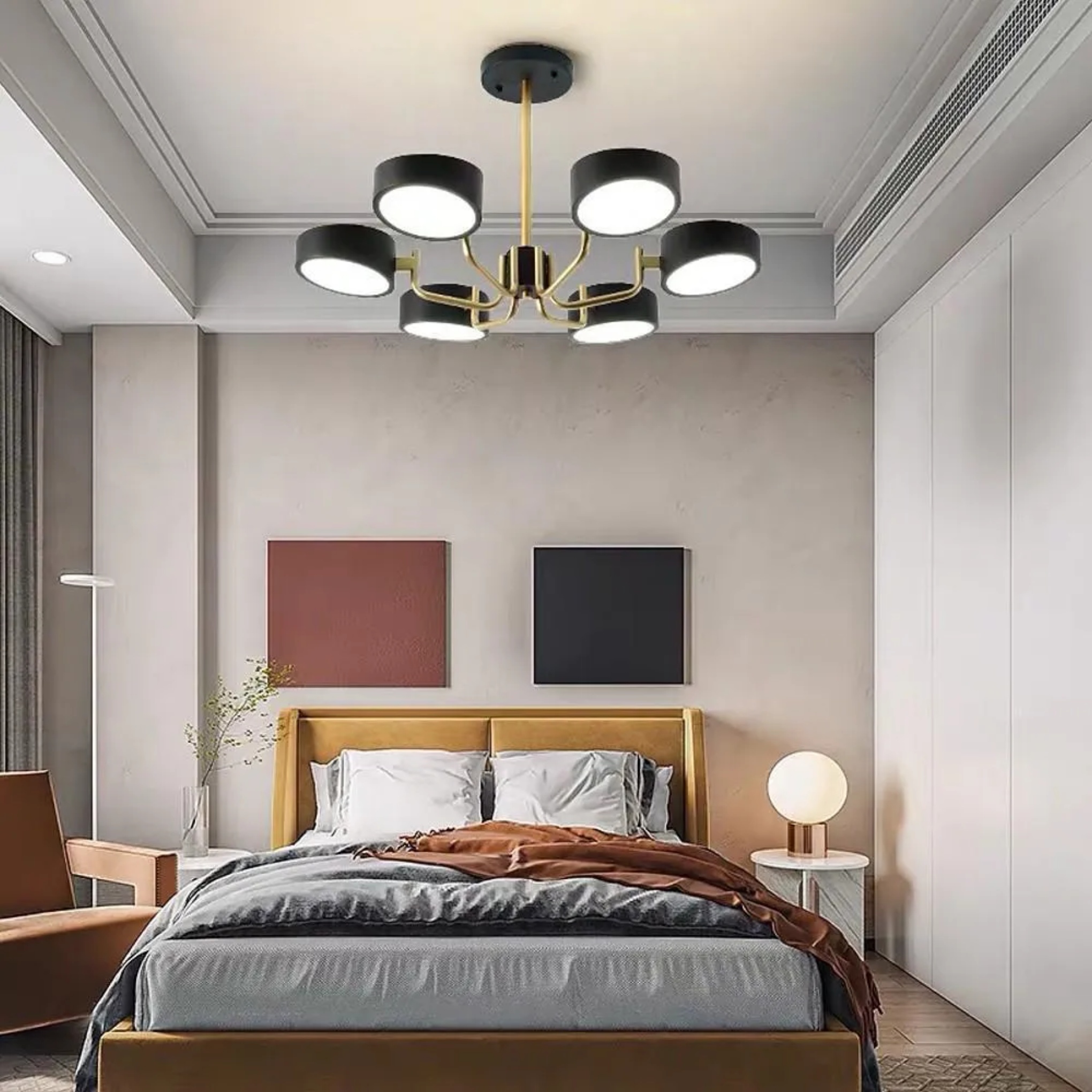 Black synthetic modernist 6-light flush mount lighting — Matte Black