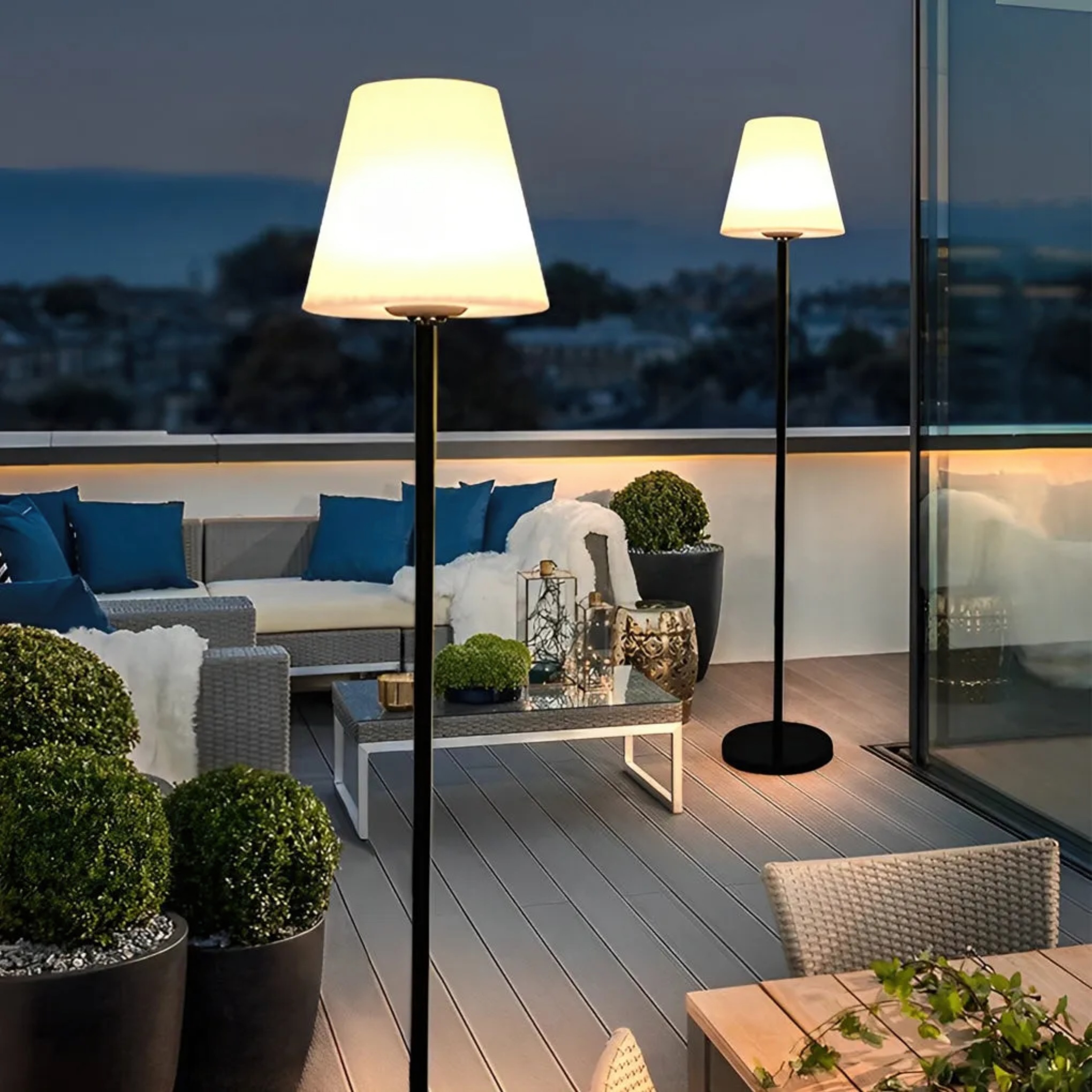 Black modern app-control outdoor floor lamps — Warm White (3000K)