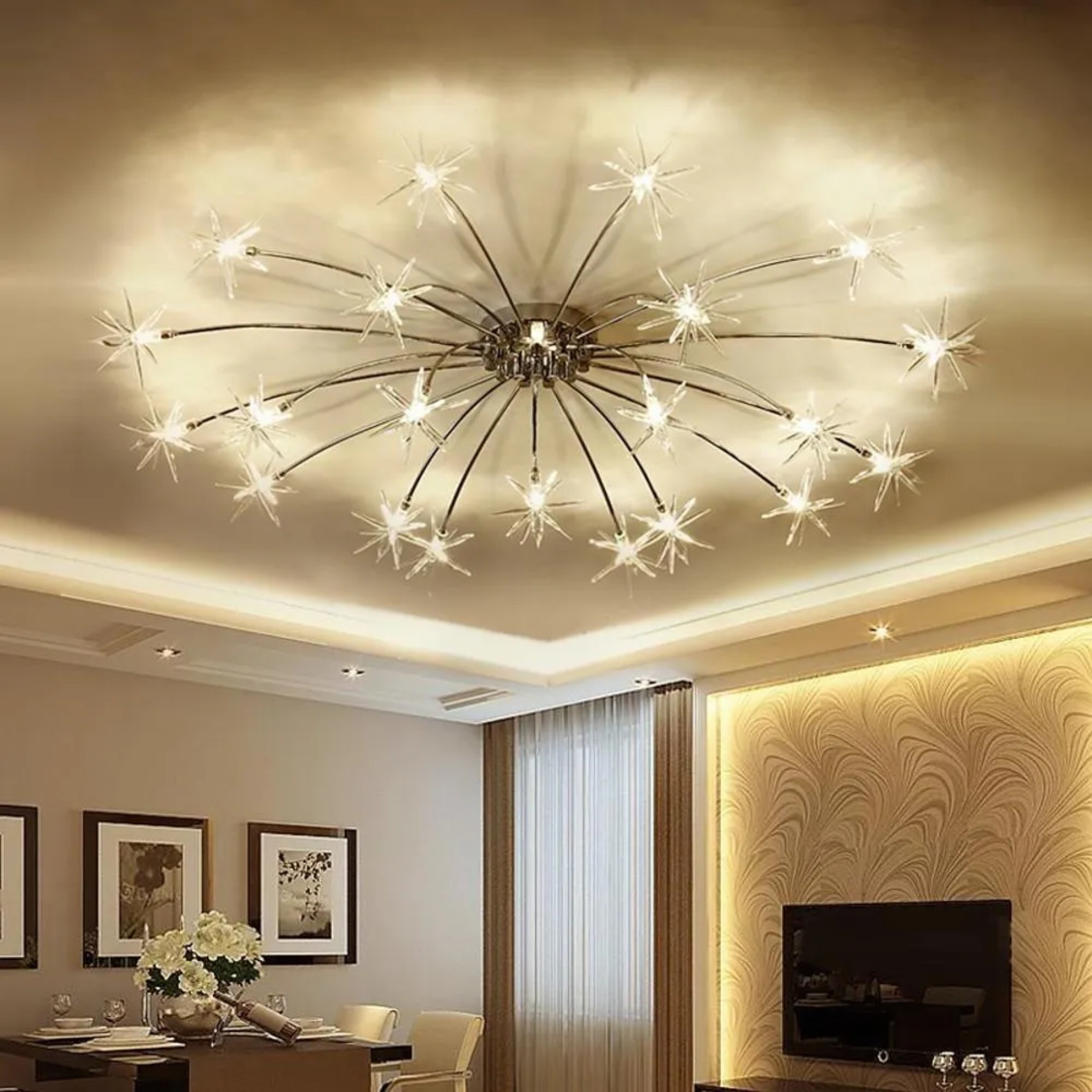 Modern 10-led galaxy chrome chandeliers in glass — Warm White (3000K)