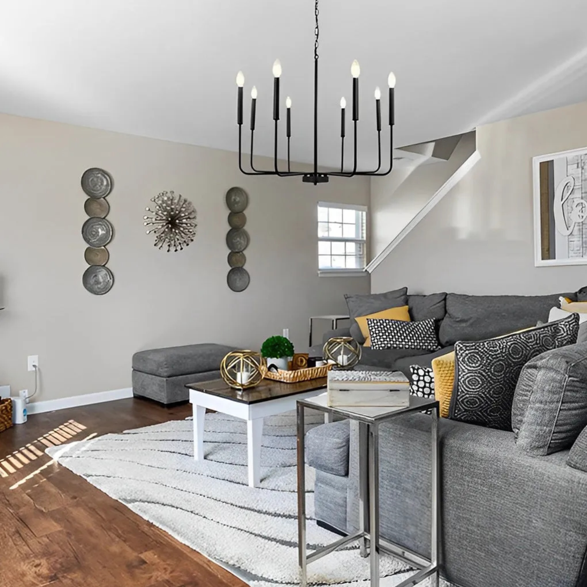 Candle 3-step metal chandeliers — Warm White (3000K) / Matte Black